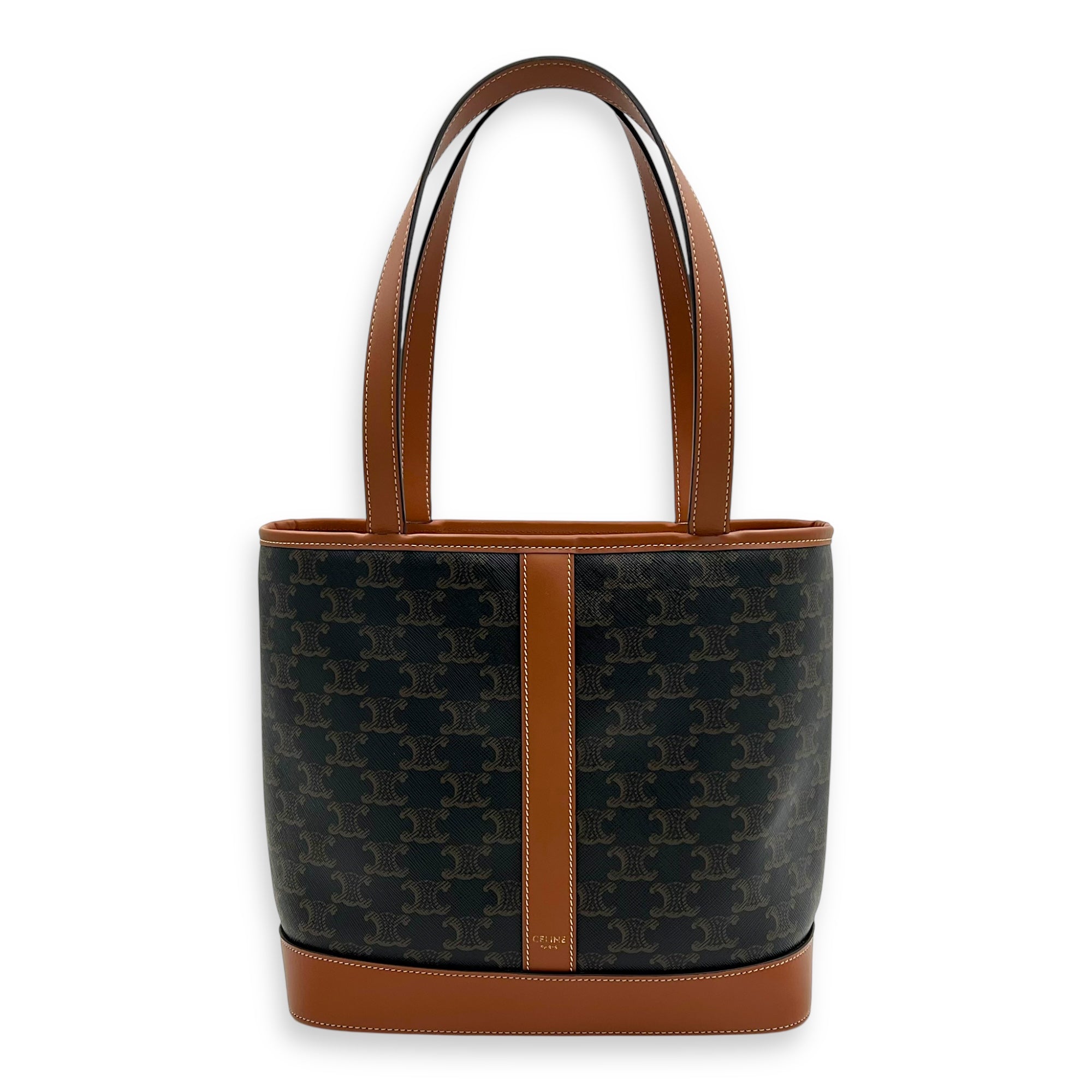 Triomphe Tote Bag Brown in Coated Canvas, Gold hardware