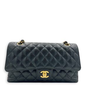 Classic Flap Medium Black Shoulder Bag in Caviar Leather, Gold hardware