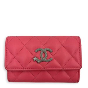 CC Pink Card Holder in Lambskin, Silver hardware