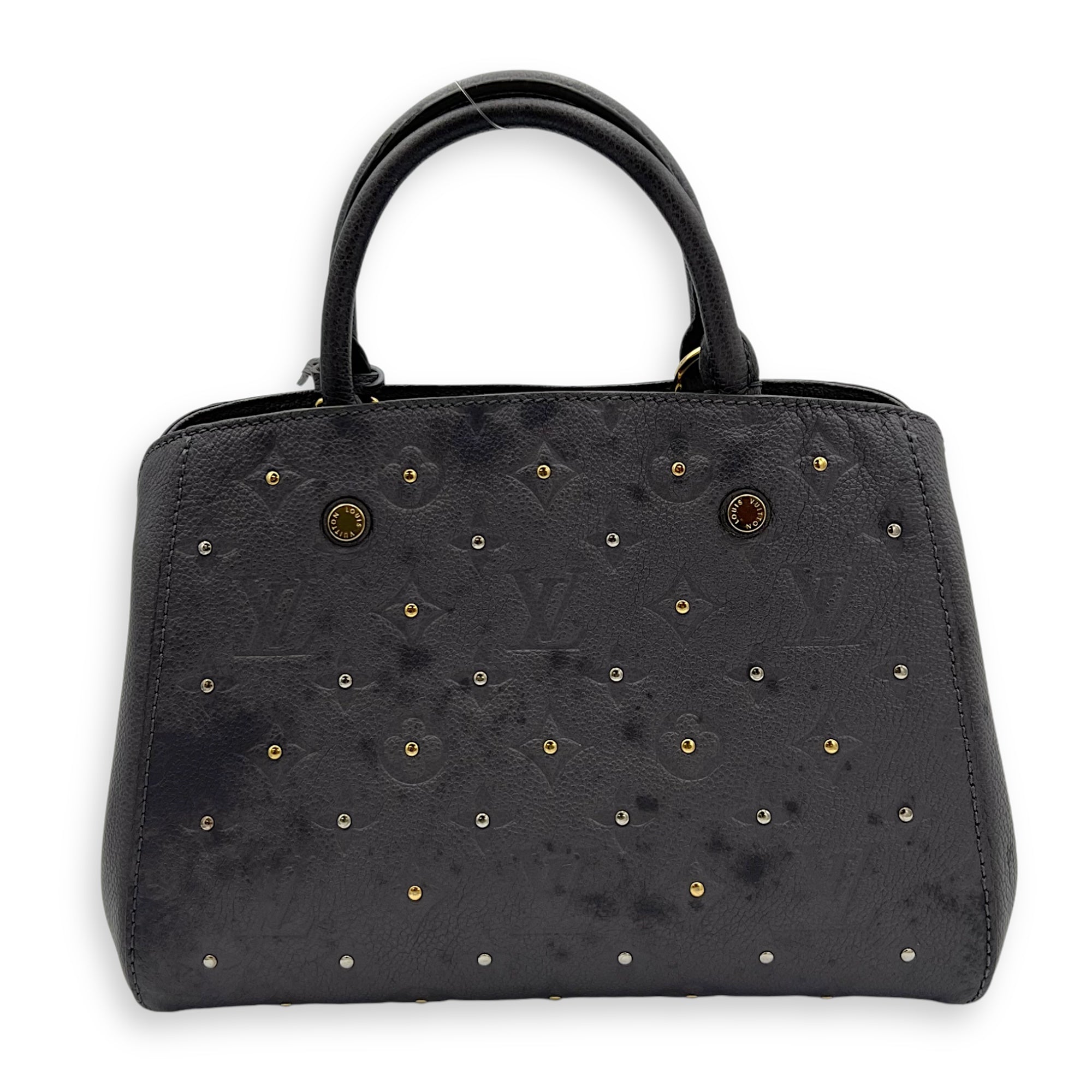 Montaigne Top Handle Bag BB Grey in Empreinte Leather, Gold hardware - Image 3