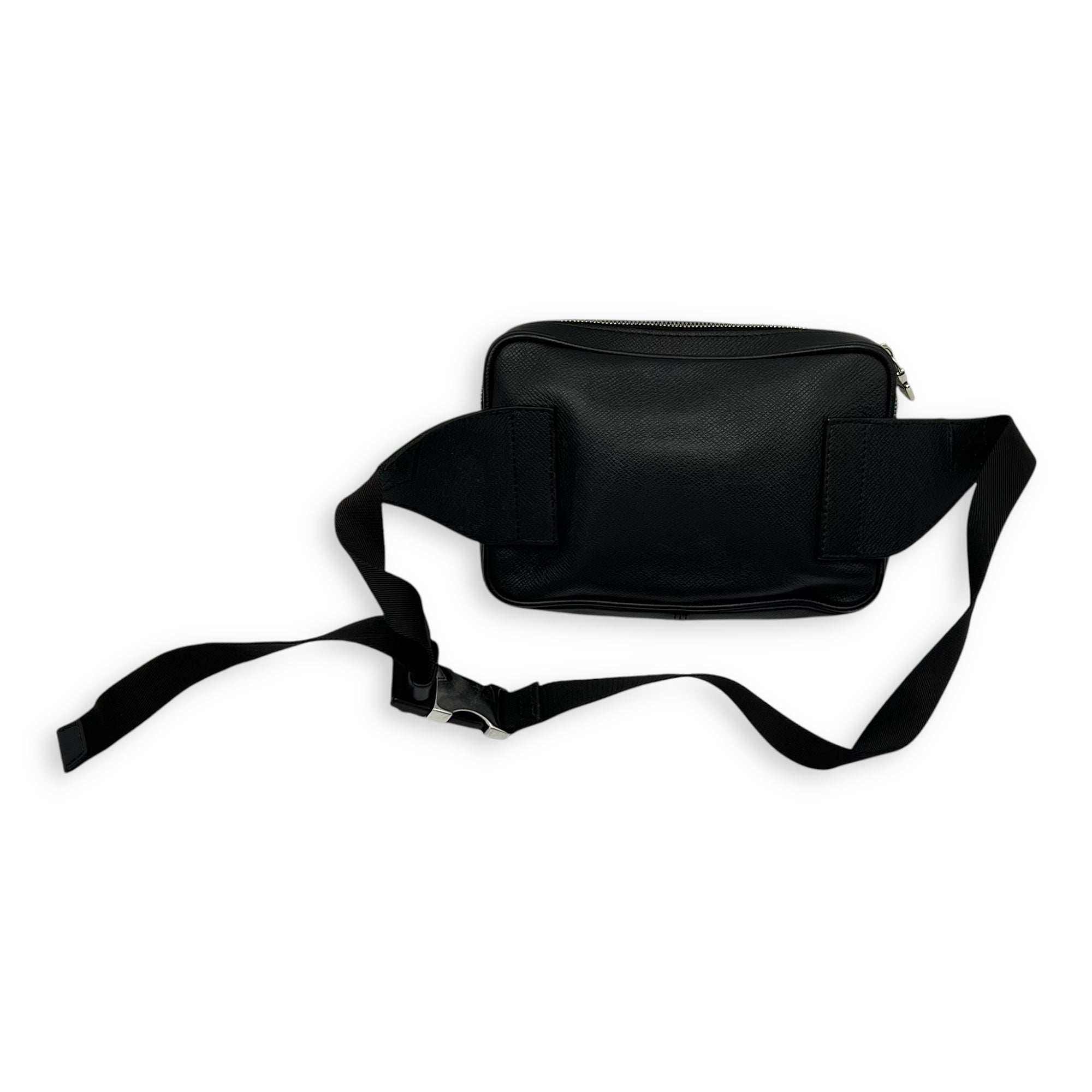 Outdoor Black Belt Bag in Taiga Leather, Silver hardware - Image 3