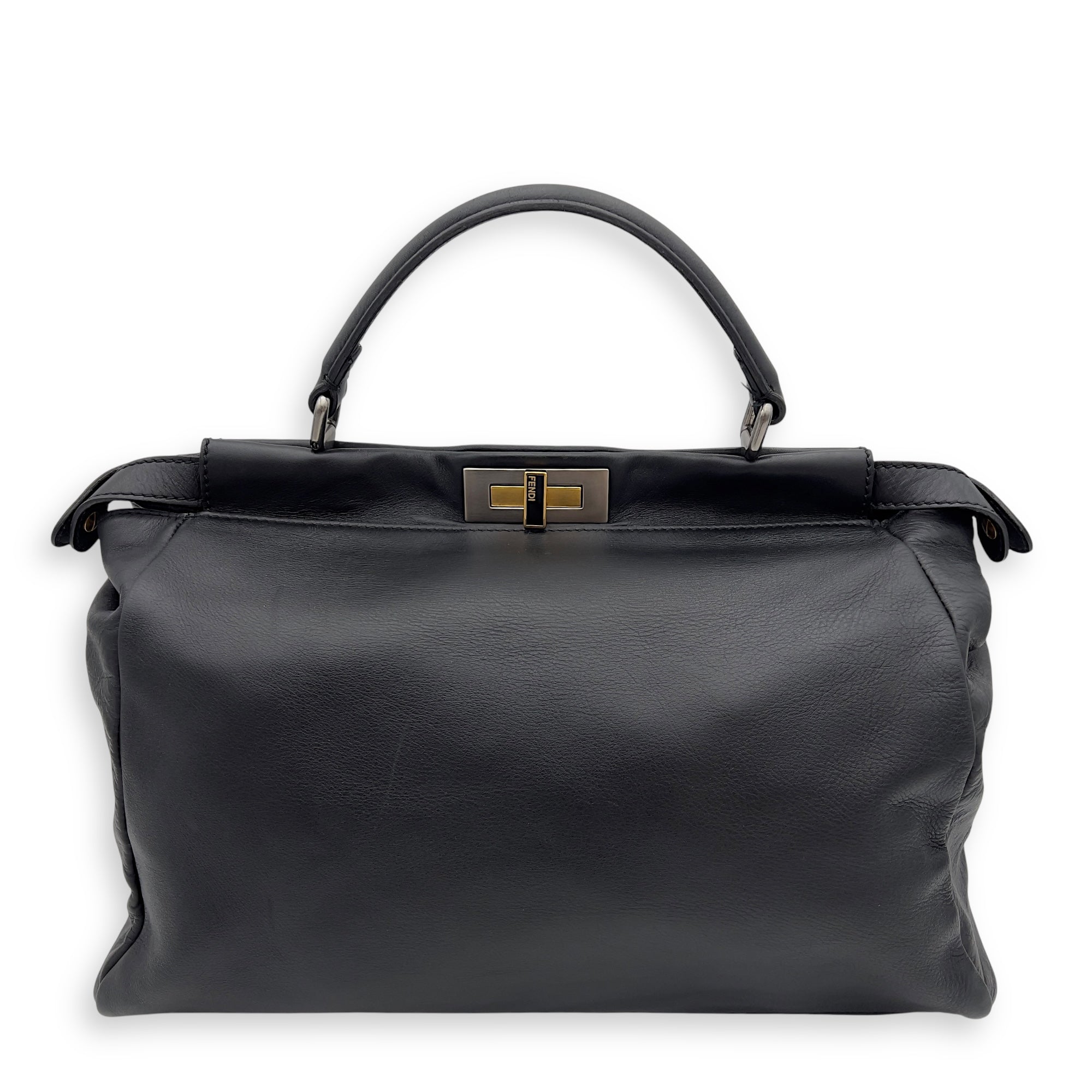 Peekaboo Top Handle Bag Black in Calfskin, Silver hardware - Image 3