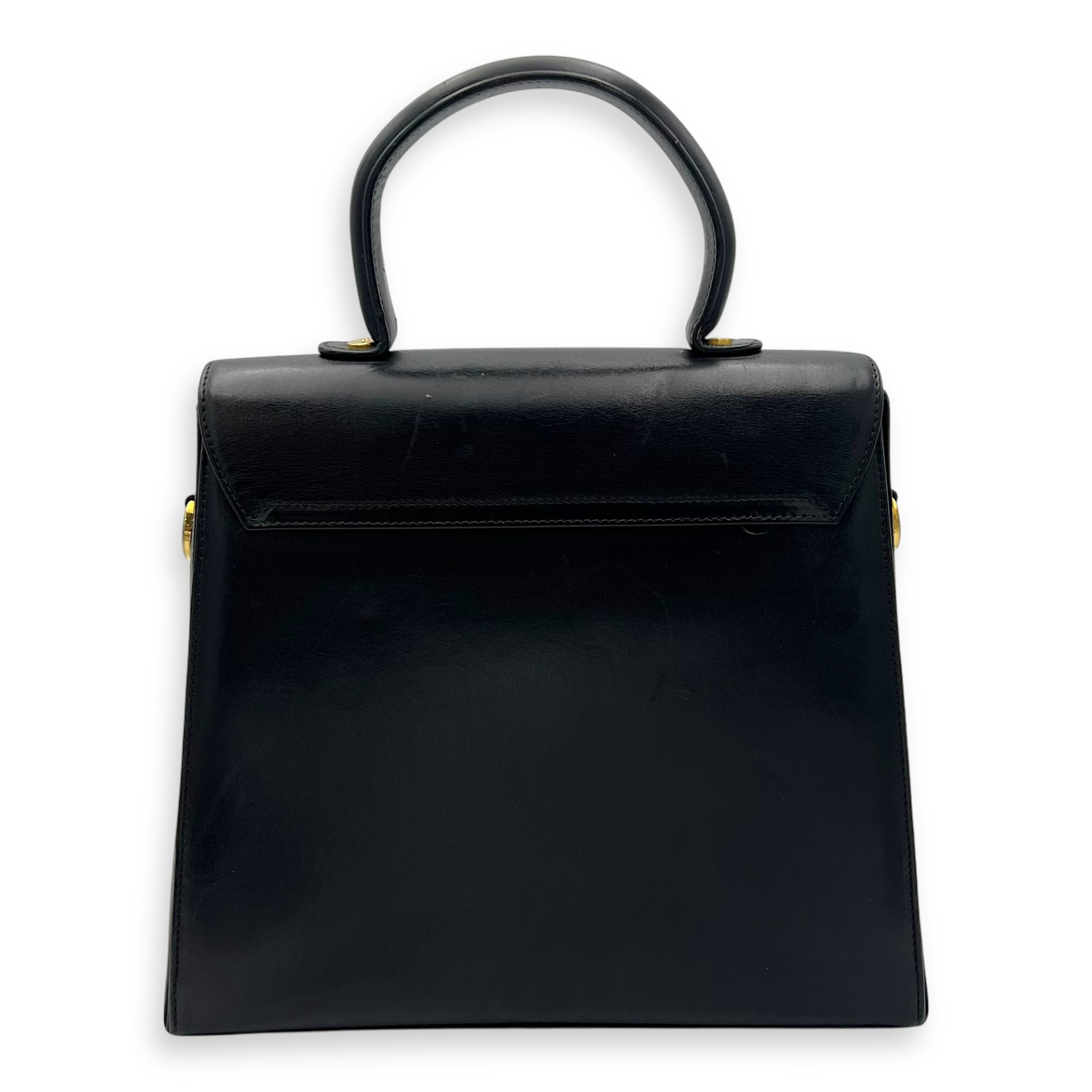 Gancini Black Top Handle Bag in Calfskin, Gold hardware - Image 3