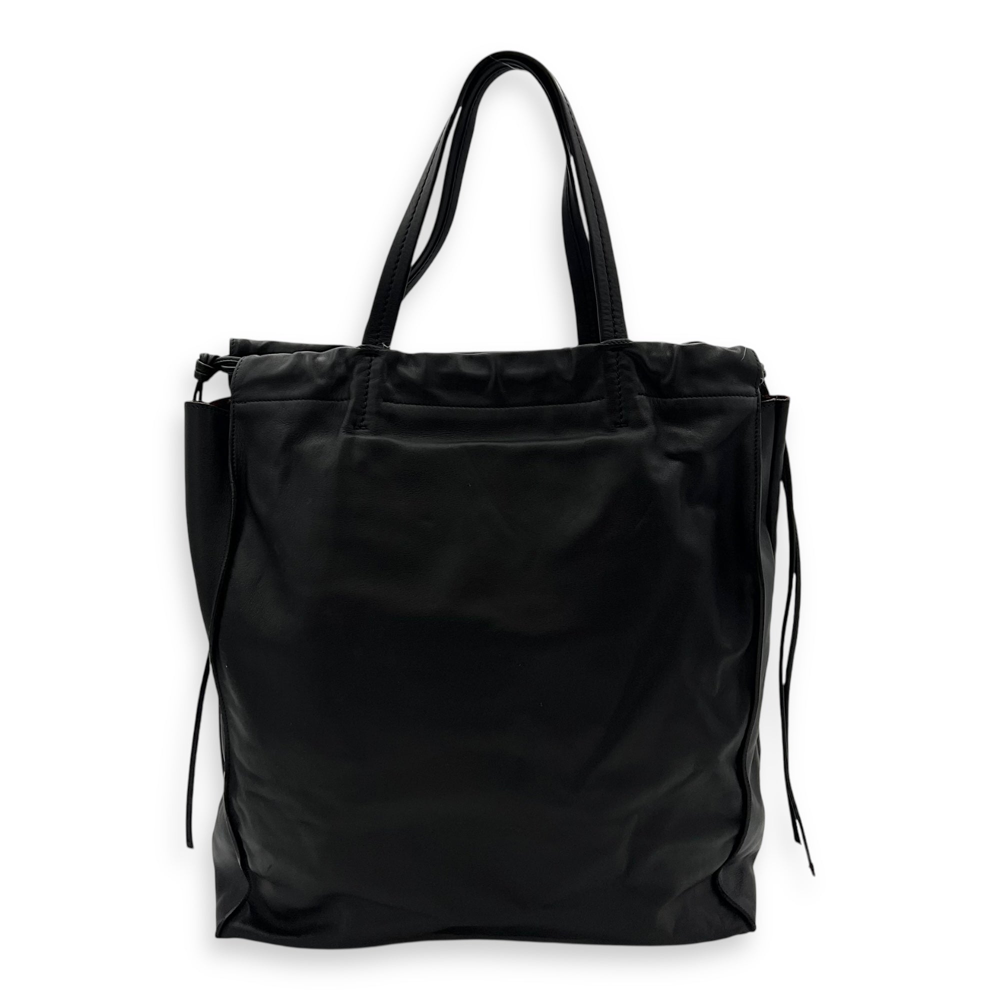 Drawstring Top Handle Bag Black in Calfskin, Silver hardware - Image 3