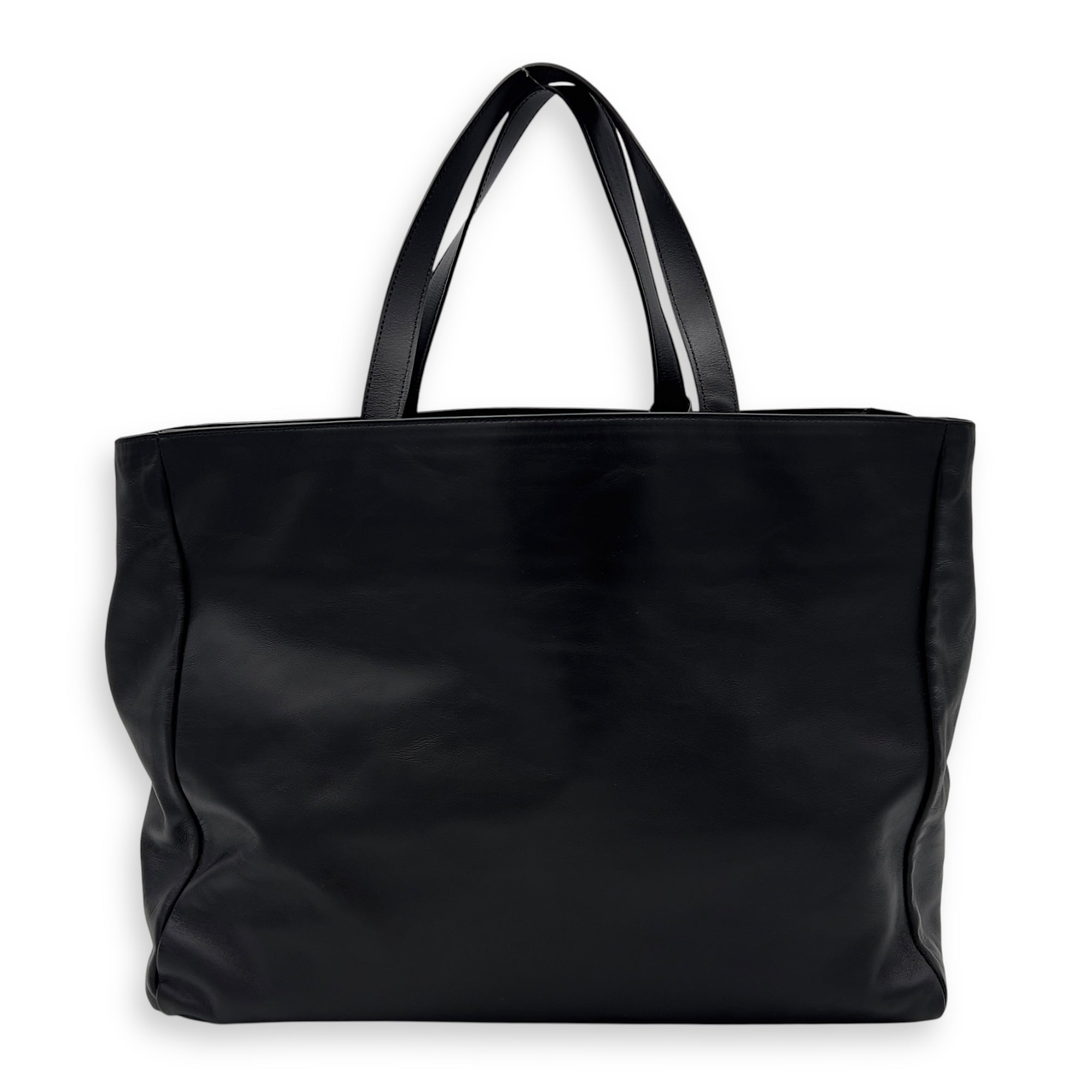 Shopper Black Tote Bag in Calfskin, Gold hardware - Image 3
