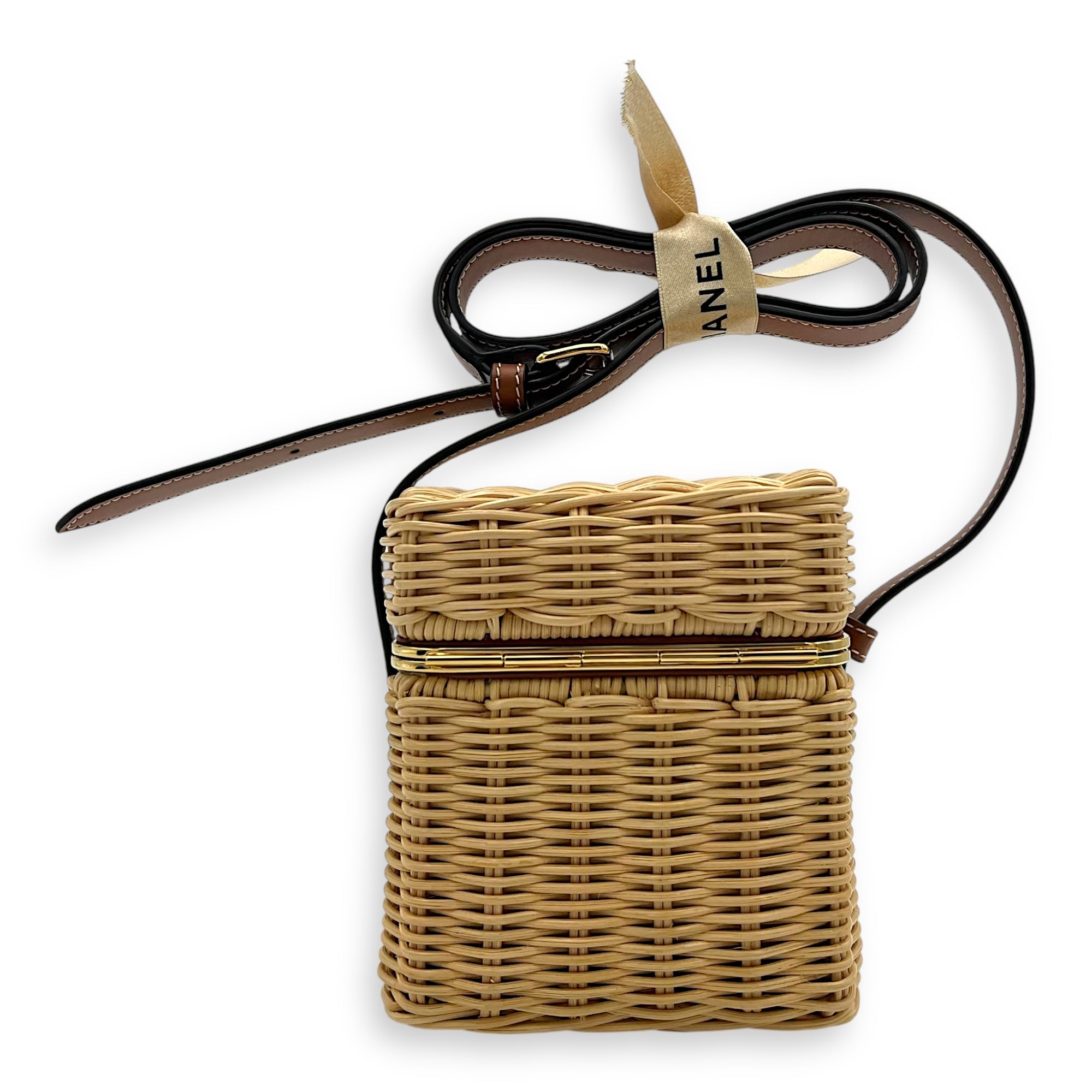 Triomphe Box Shoulder Bag Brown in Rattan, Gold hardware - Image 3
