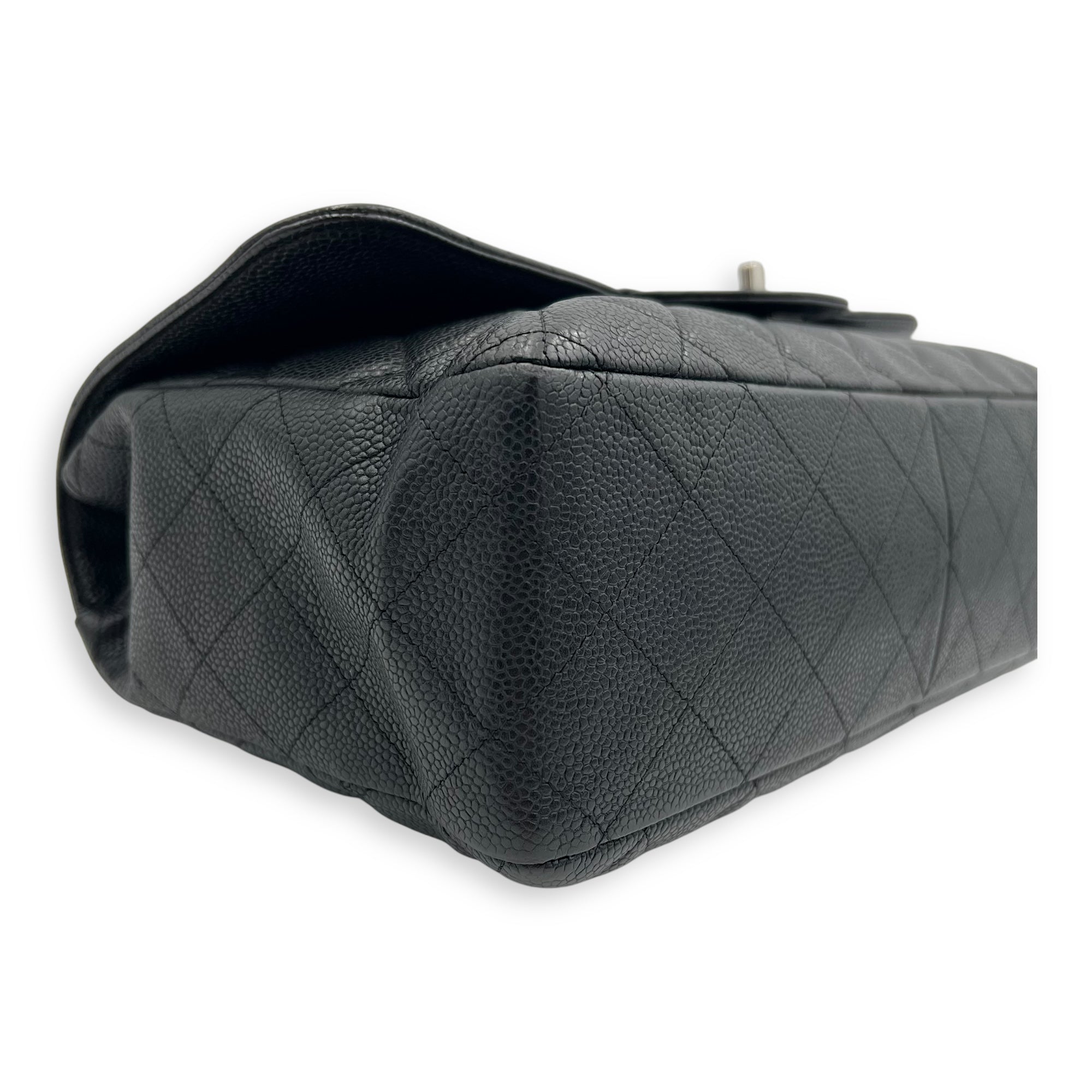 Classic Jumbo Black Shoulder Bag in Caviar Leather, Silver hardware - Image 9