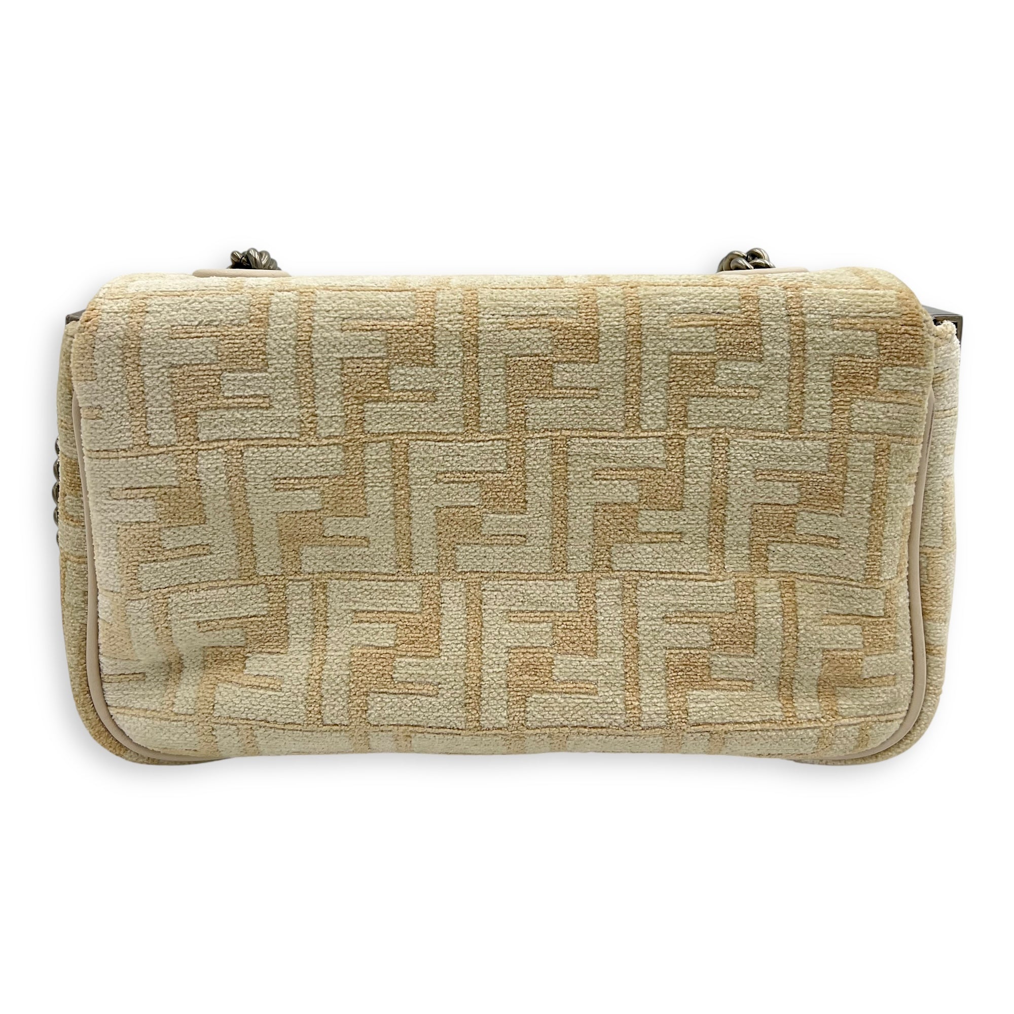 Baguette Shoulder Bag Beige in Velvet, Silver hardware - Image 3