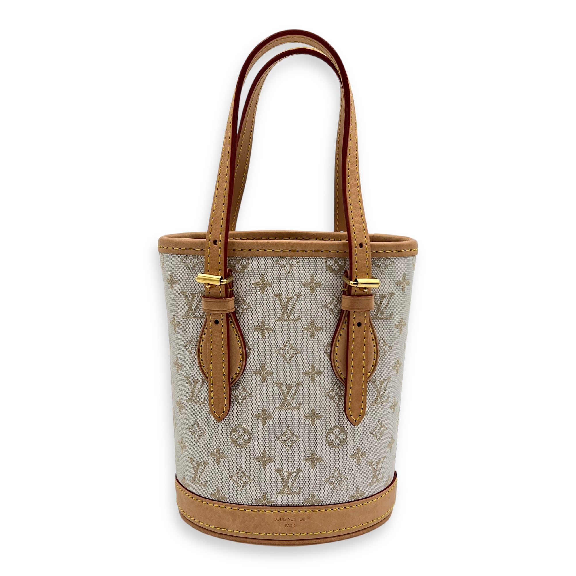 Nano White Bucket Bag in Canvas, Gold hardware - Image 3
