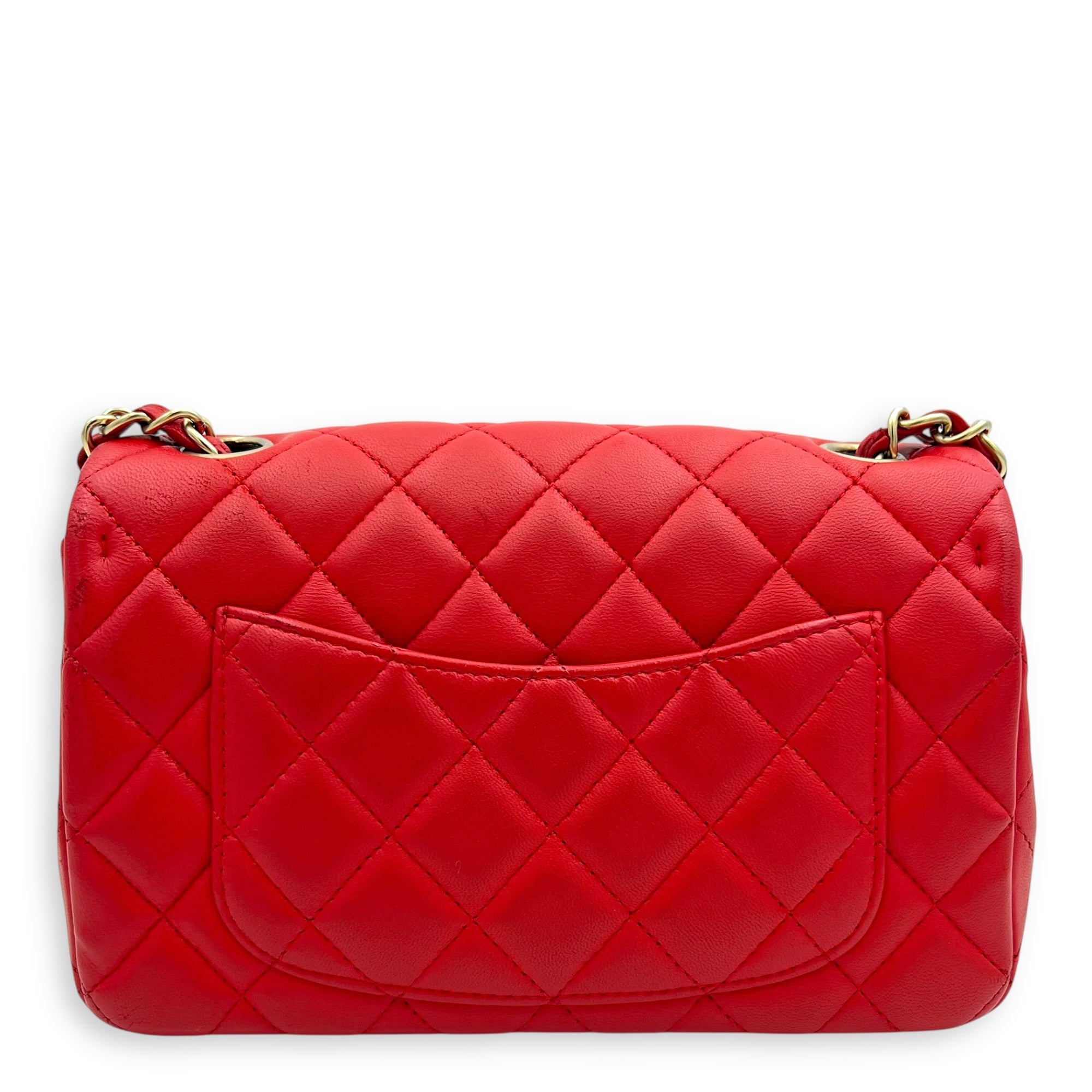 CC Rectangle Shoulder Bag Red in Lambskin, Gold hardware - Image 3