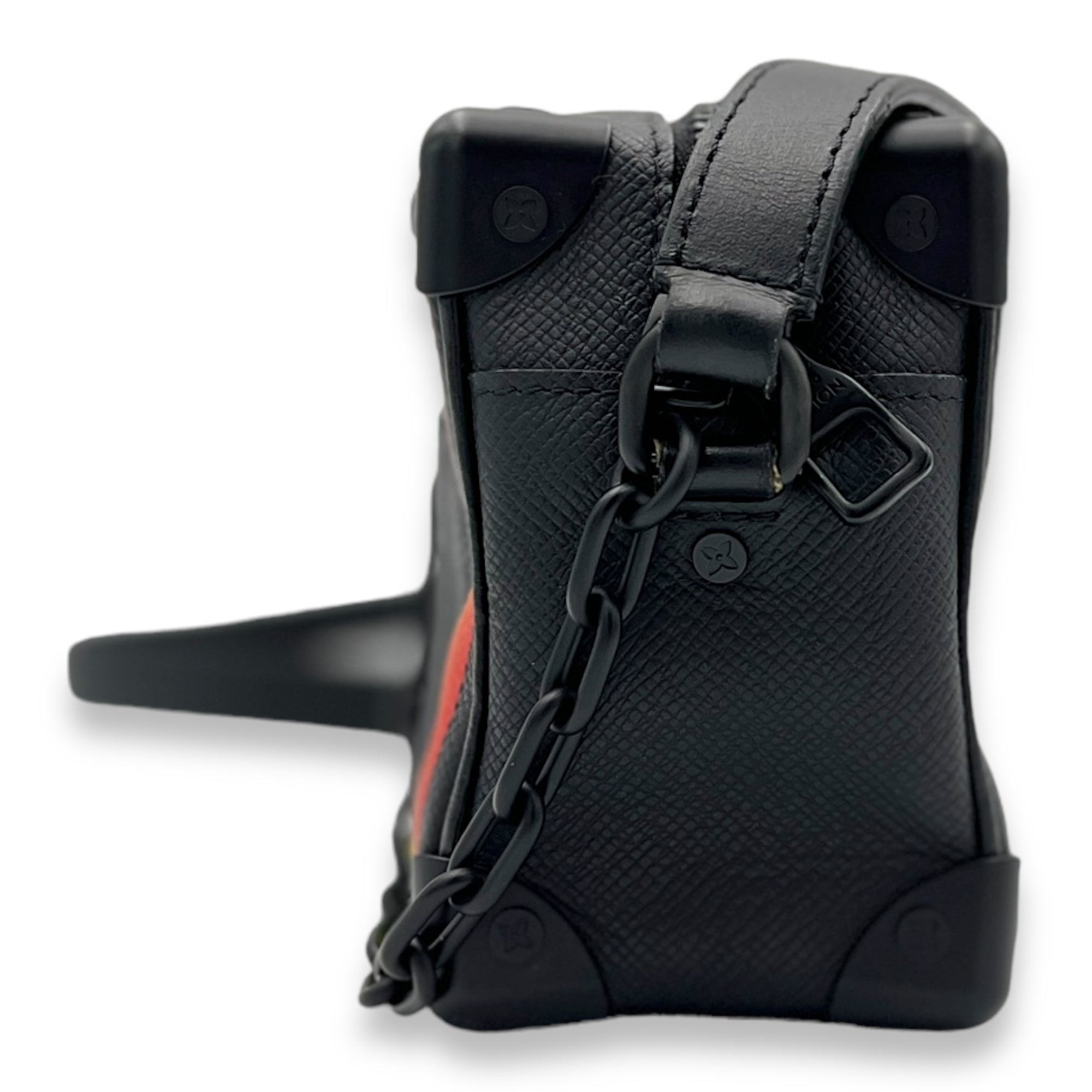 Soft Trunk Mini Black Crossbody Bag in Taiga Leather, Lacquered Metal hardware - Image 4