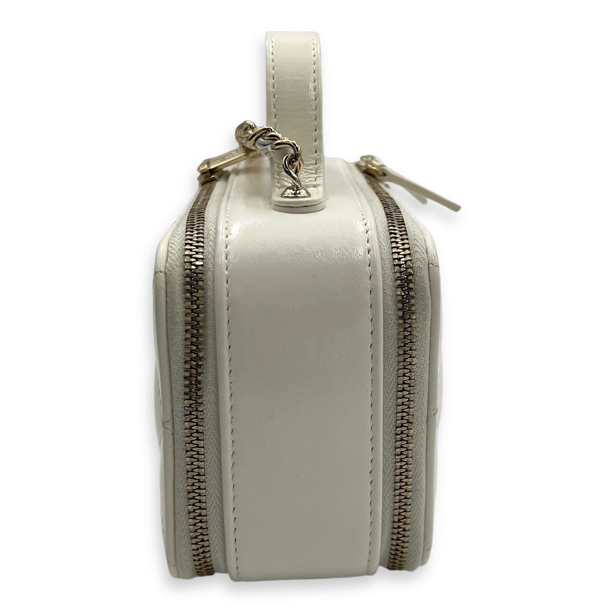 Vanity Top Handle Bag White in Calfskin, Gold hardware - Image 4