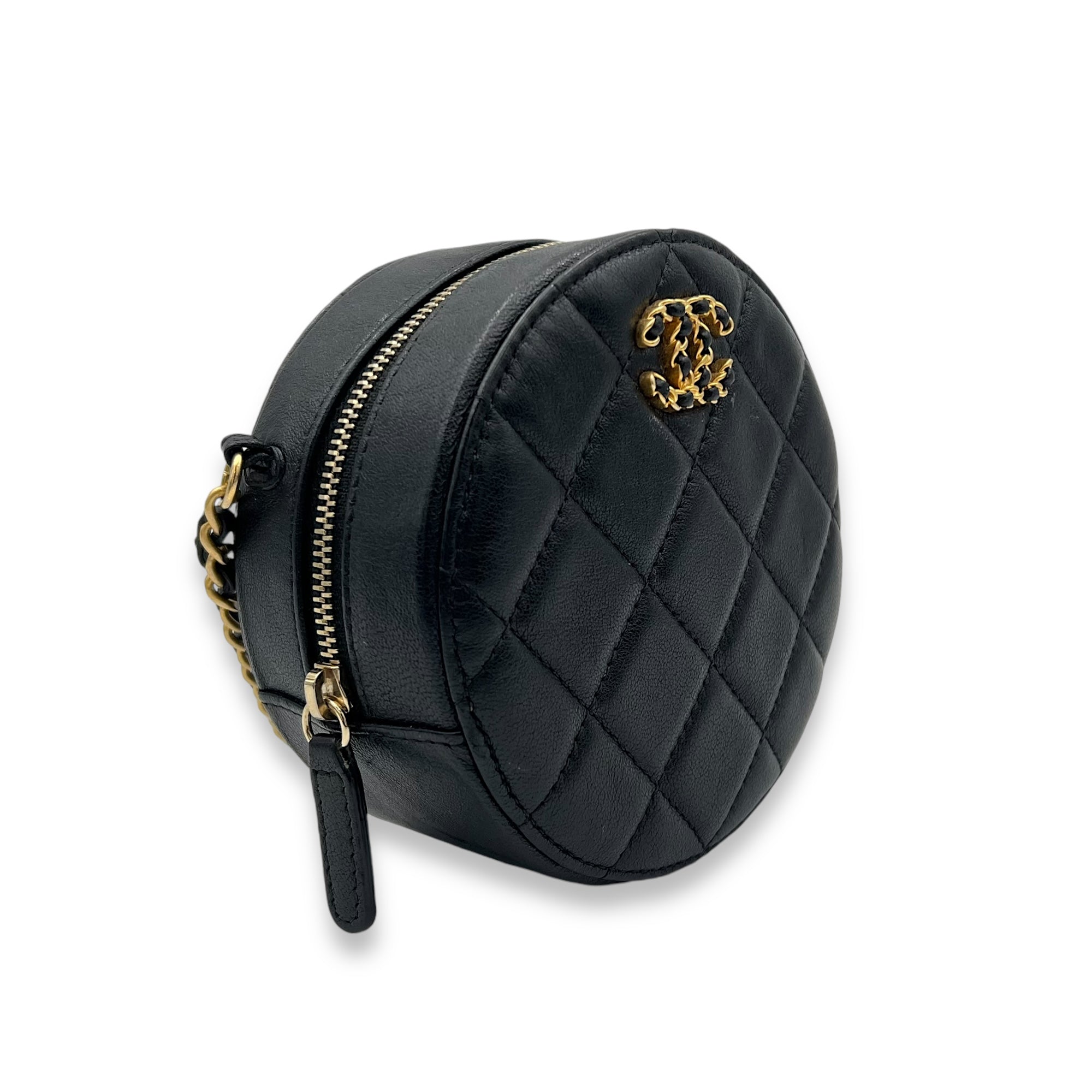 Round CC Crossbody Bag Black in Lambskin, Gold hardware - Image 4
