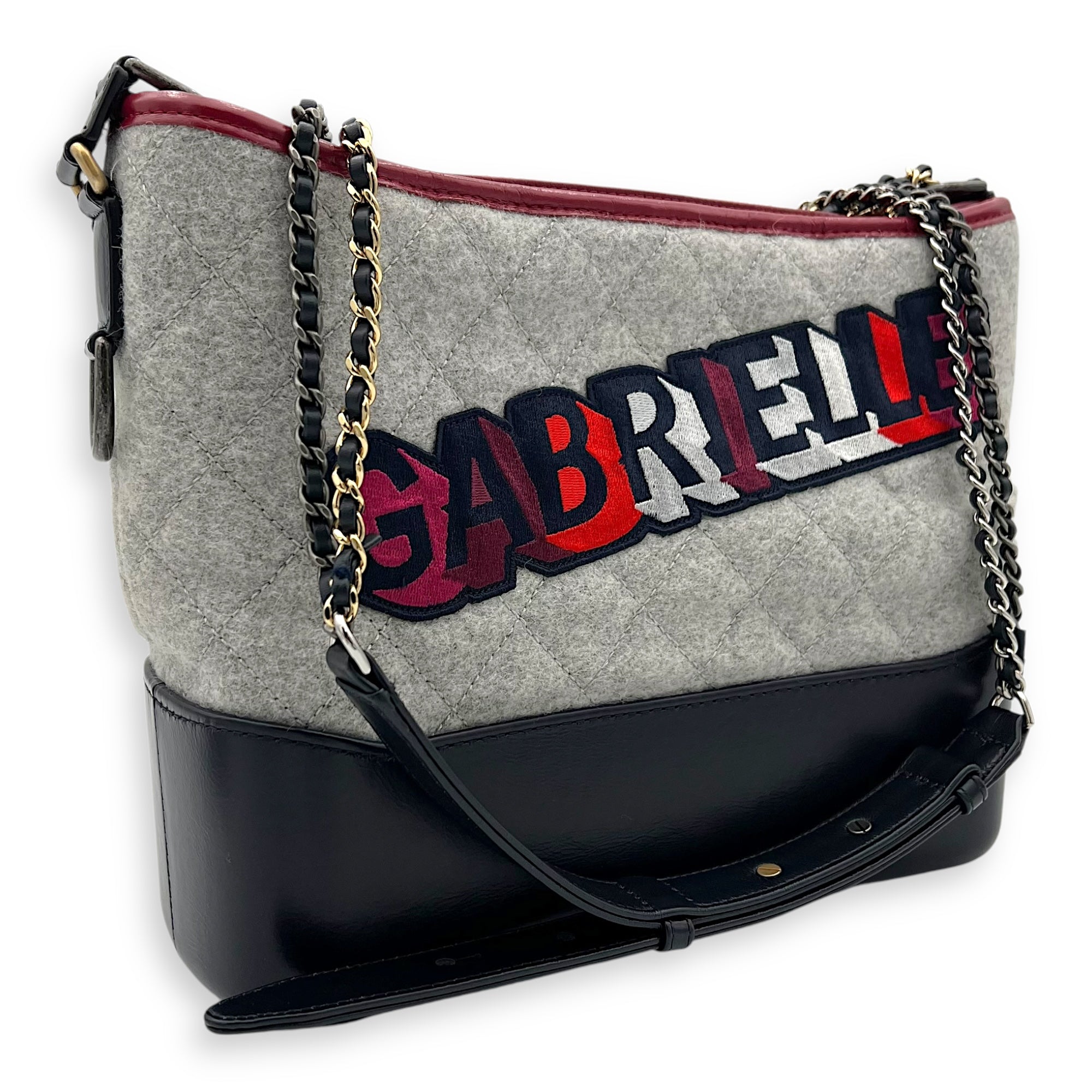 Gabrielle Shoulder Bag Large White in Wool, Mixed hardware - Image 4