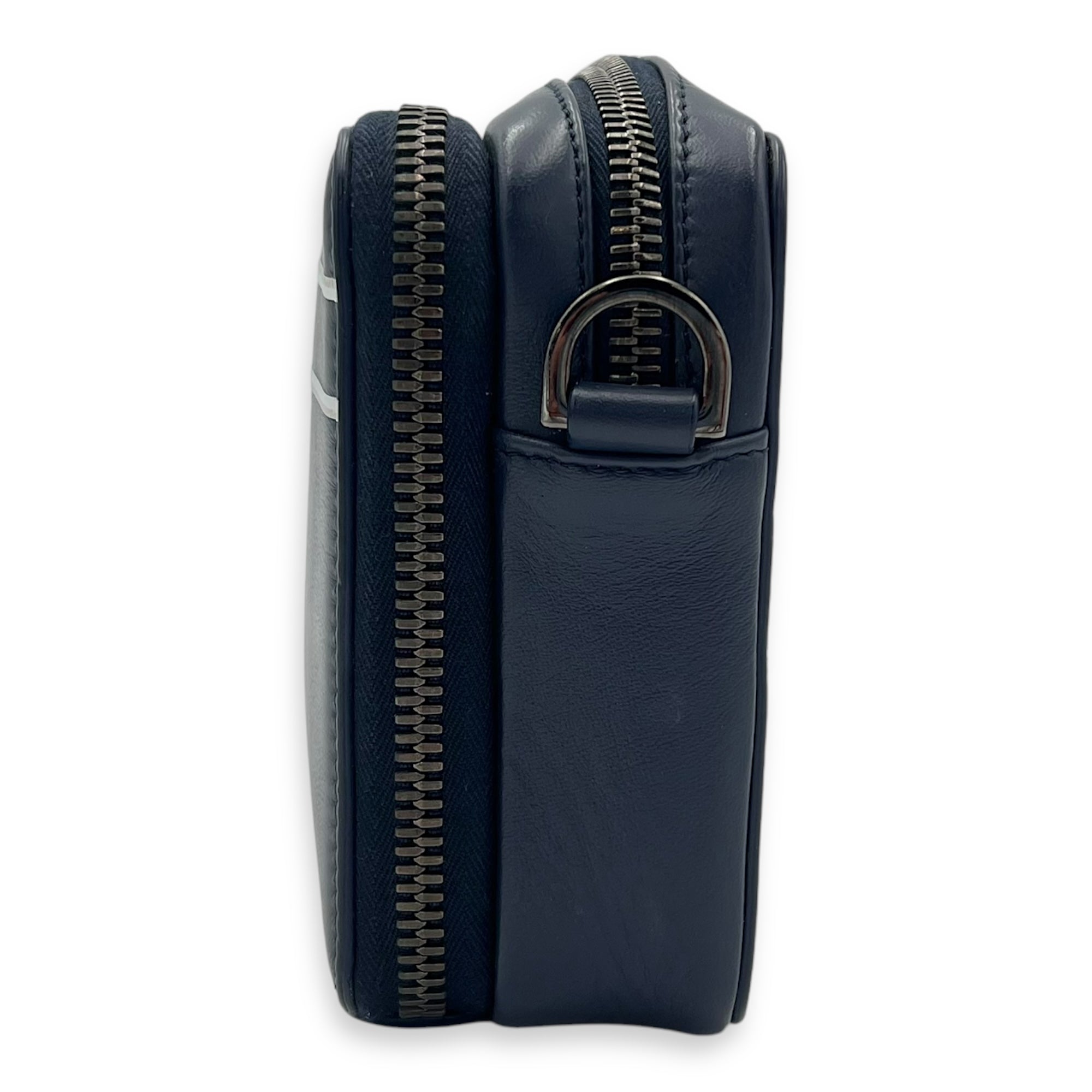 x Descente Double Zip Blue Crossbody Bag in Calfskin, Silver hardware - Image 4