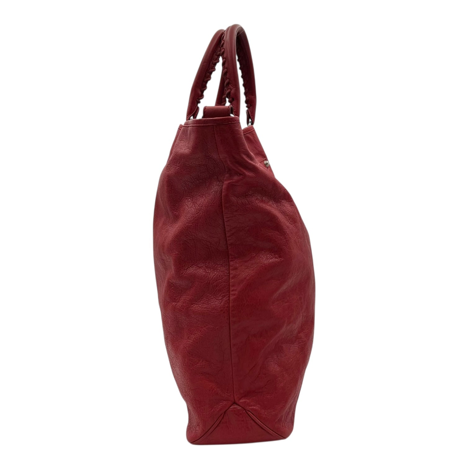 2-Way Red Top Handle Bag in Distressed Leather, Silver hardware - Image 4
