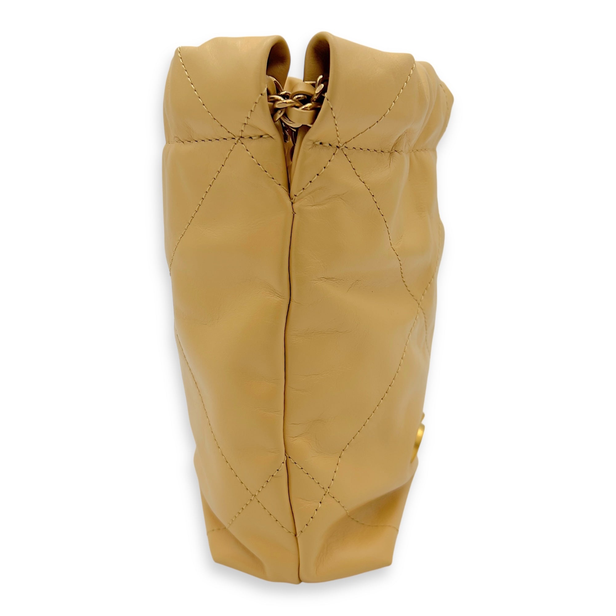 22 Tote Shoulder Bag Mini Beige in Lambskin, Gold hardware - Image 4