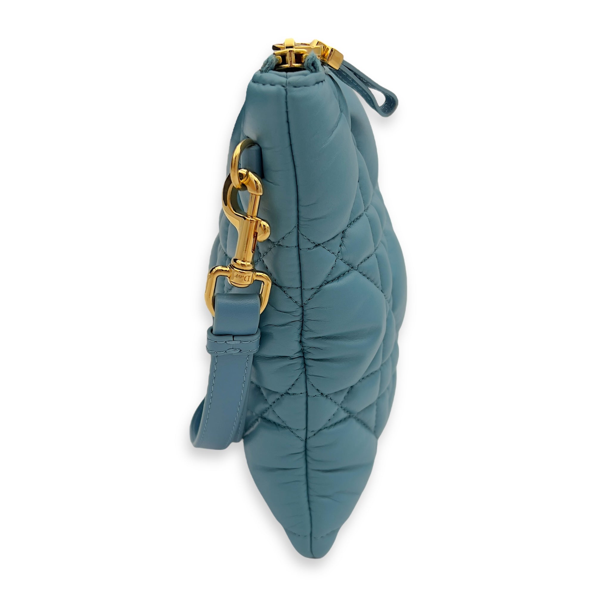Caro Pouch Blue in Cannage Quilted Padded, Gold hardware - Image 4