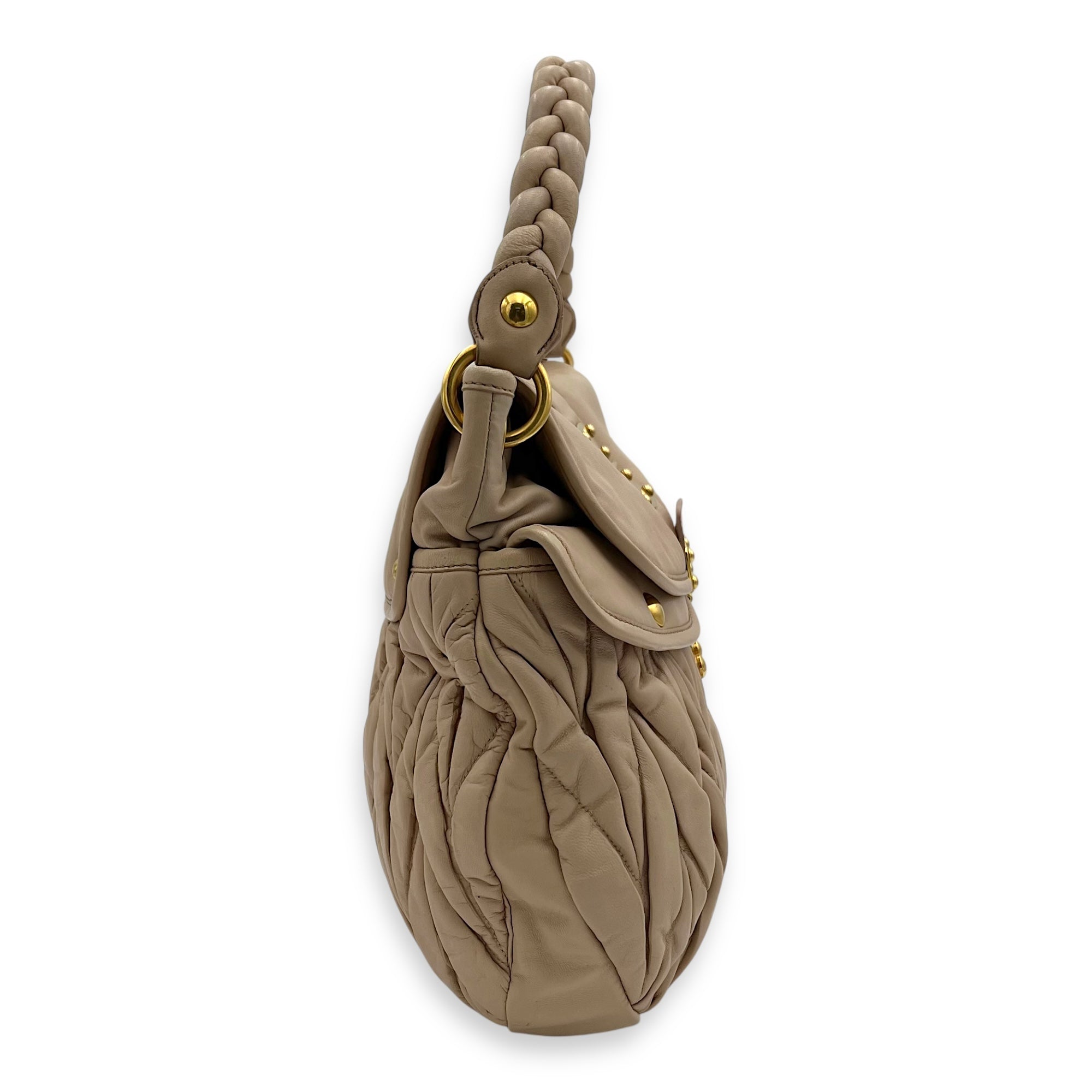 Gaufre Shoulder Bag Beige in Calfskin, Gold hardware - Image 4