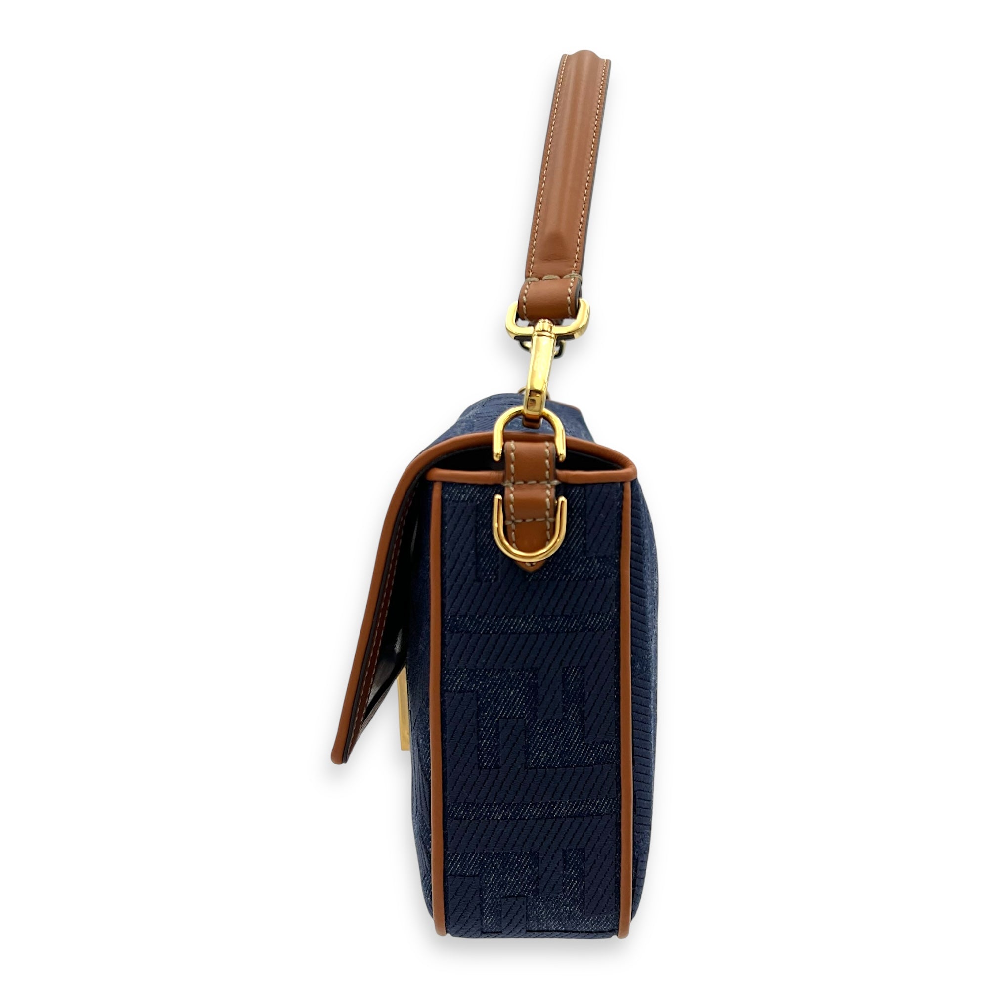 Baguette Shoulder Bag Blue in Denim, Gold hardware - Image 4