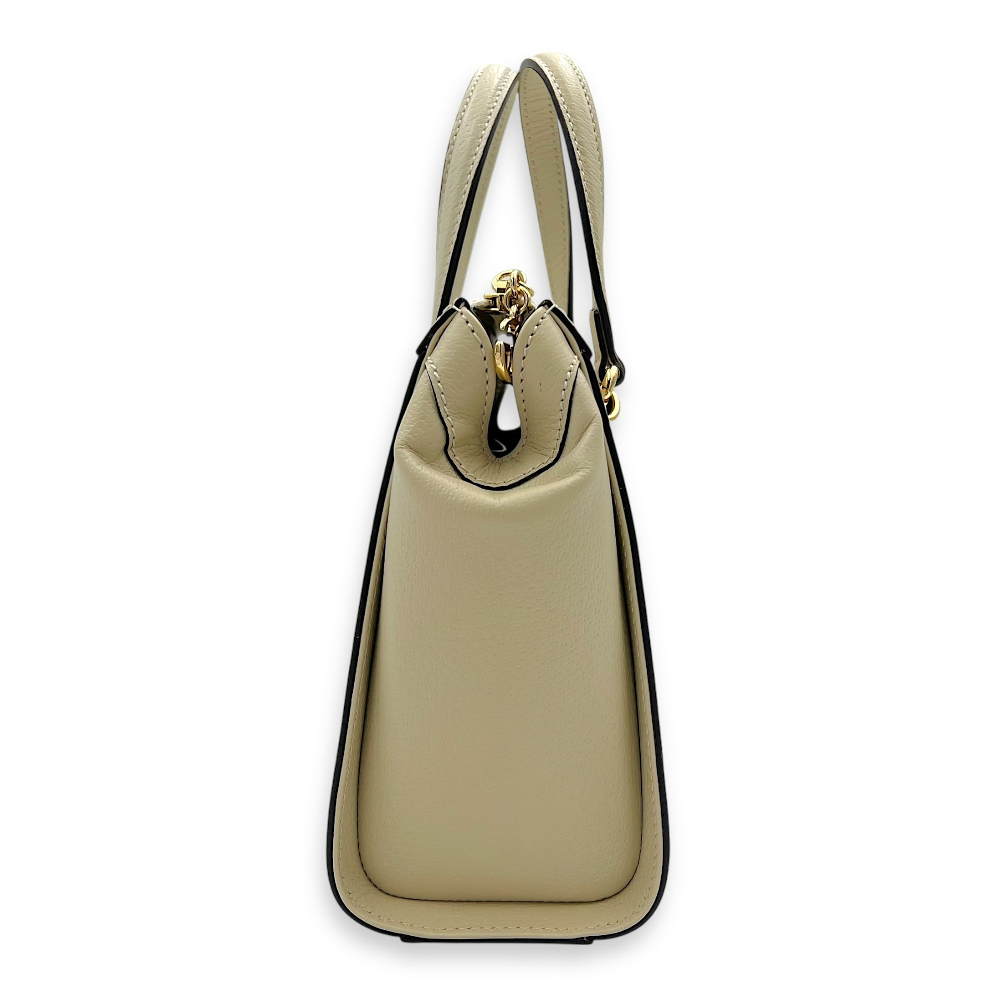 Ophidia Top Handle Bag White in Calfskin, Gold hardware - Image 4
