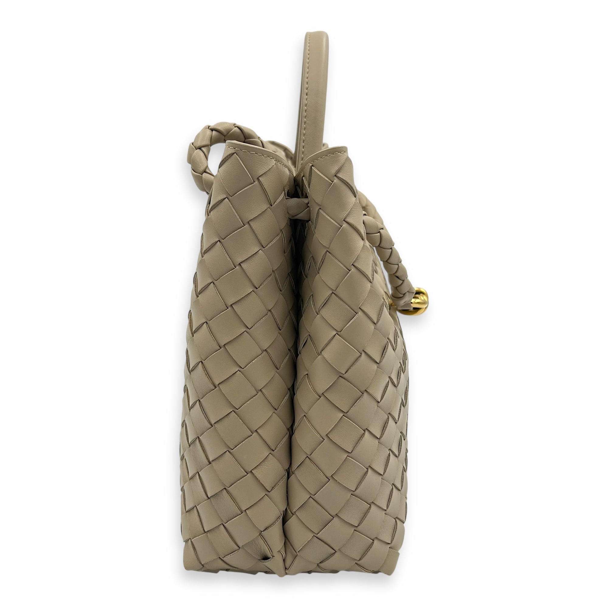 Andiamo Medium Beige Top Handle Bag in Calfskin, Gold hardware - Image 6