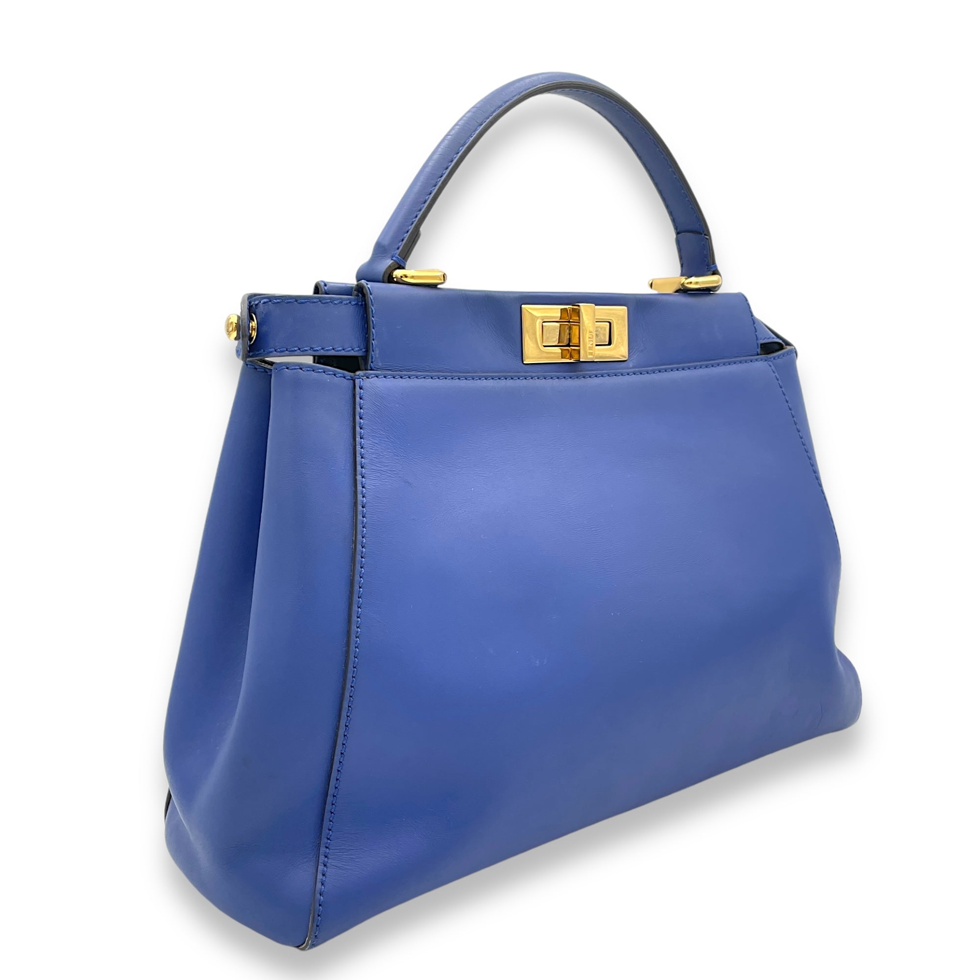 Peekaboo Medium Blue Top Handle Bag in Calfskin, Gold hardware - Image 5