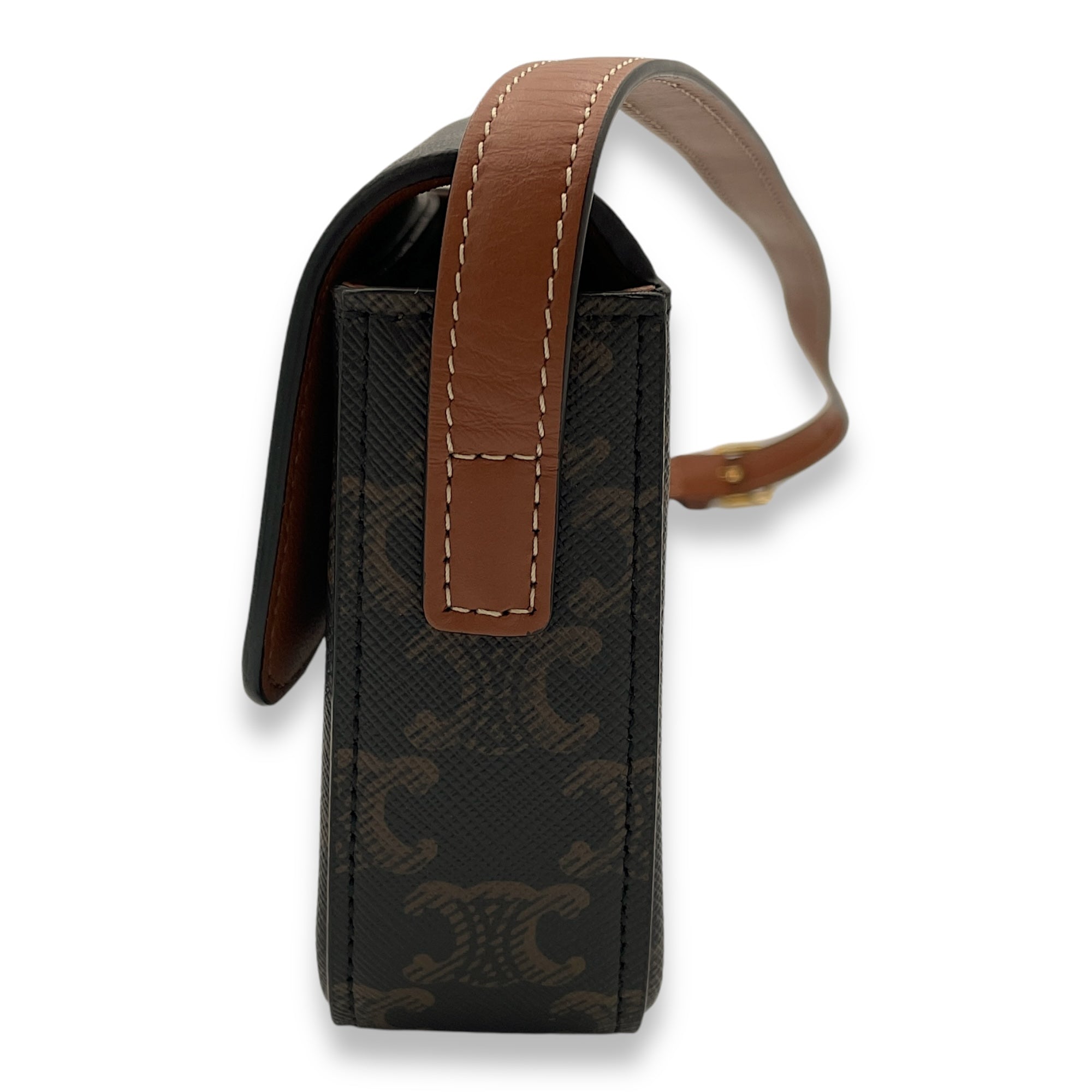 Triomphe Brown Shoulder Bag in Coated Canvas, Gold hardware - Image 5