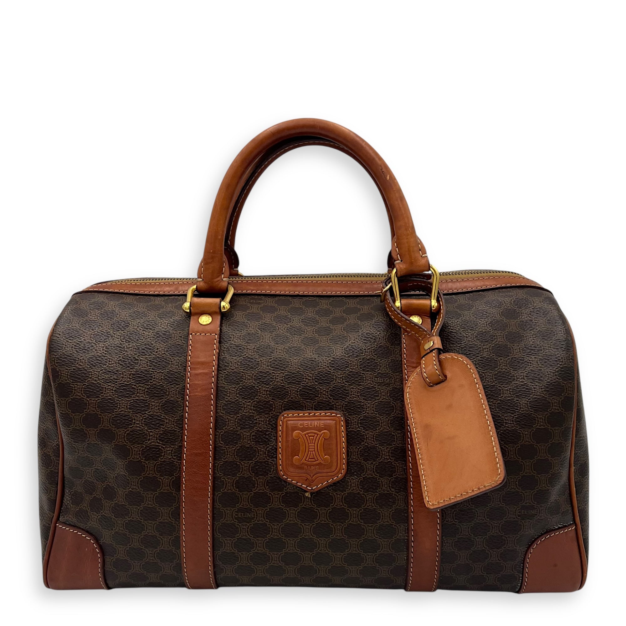 Macadam Top Handle Bag Brown in Coated Canvas, Gold hardware