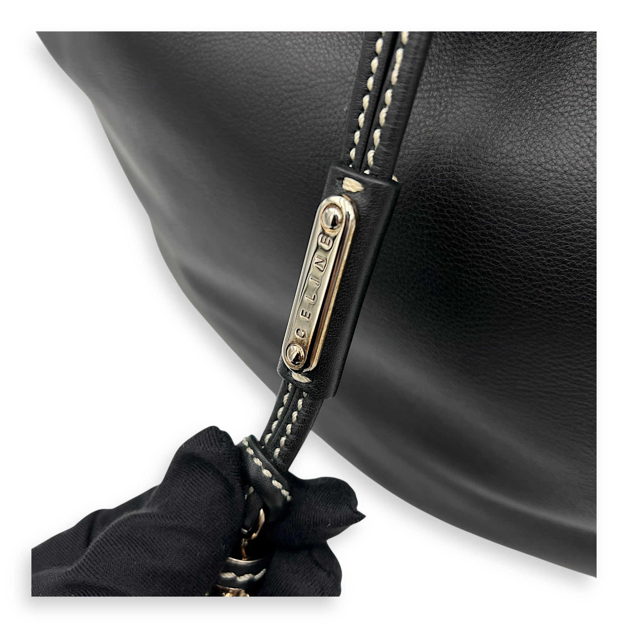 Bittersweet Black Top Handle Bag in Calfskin, Silver hardware - Image 8