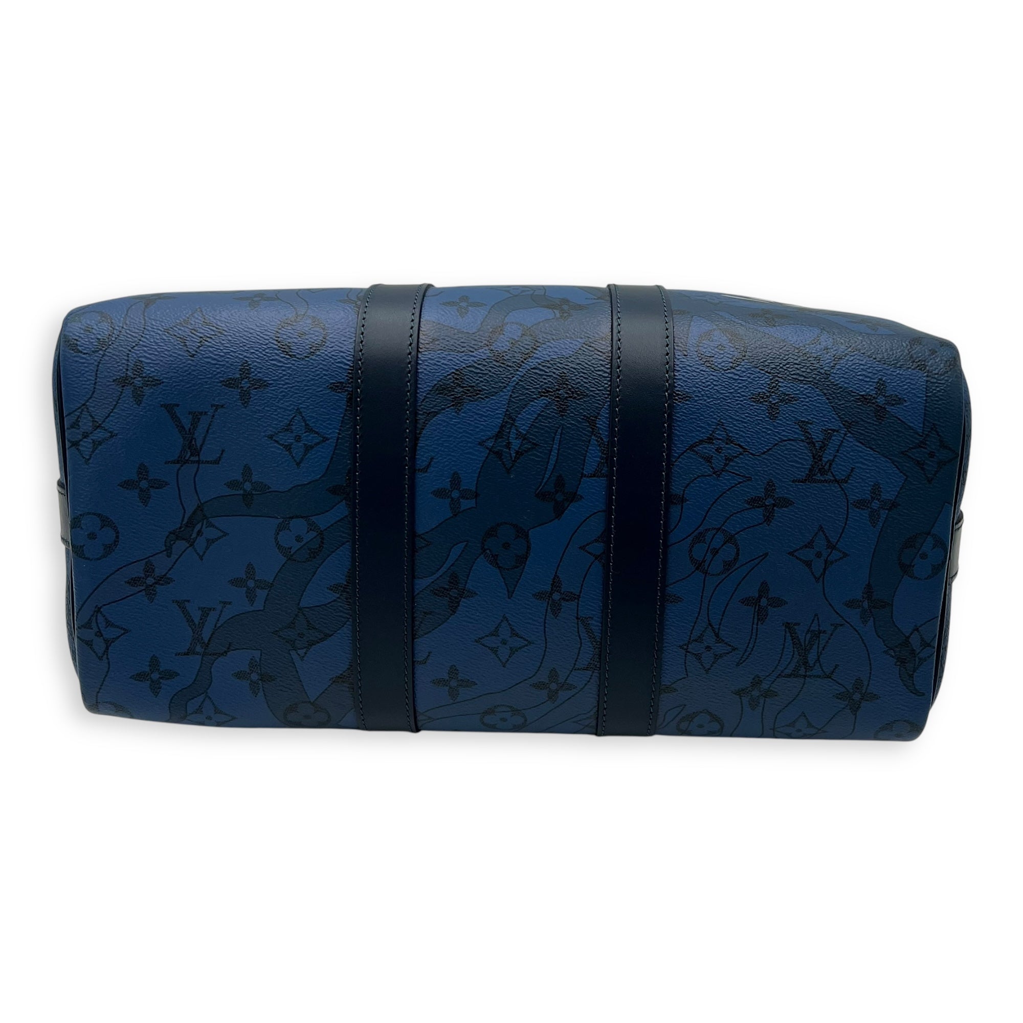 Limited Edition Acquagarden Keepall 35 Blue Top Handle Bag in Coated Canvas, Silver hardware - Image 6