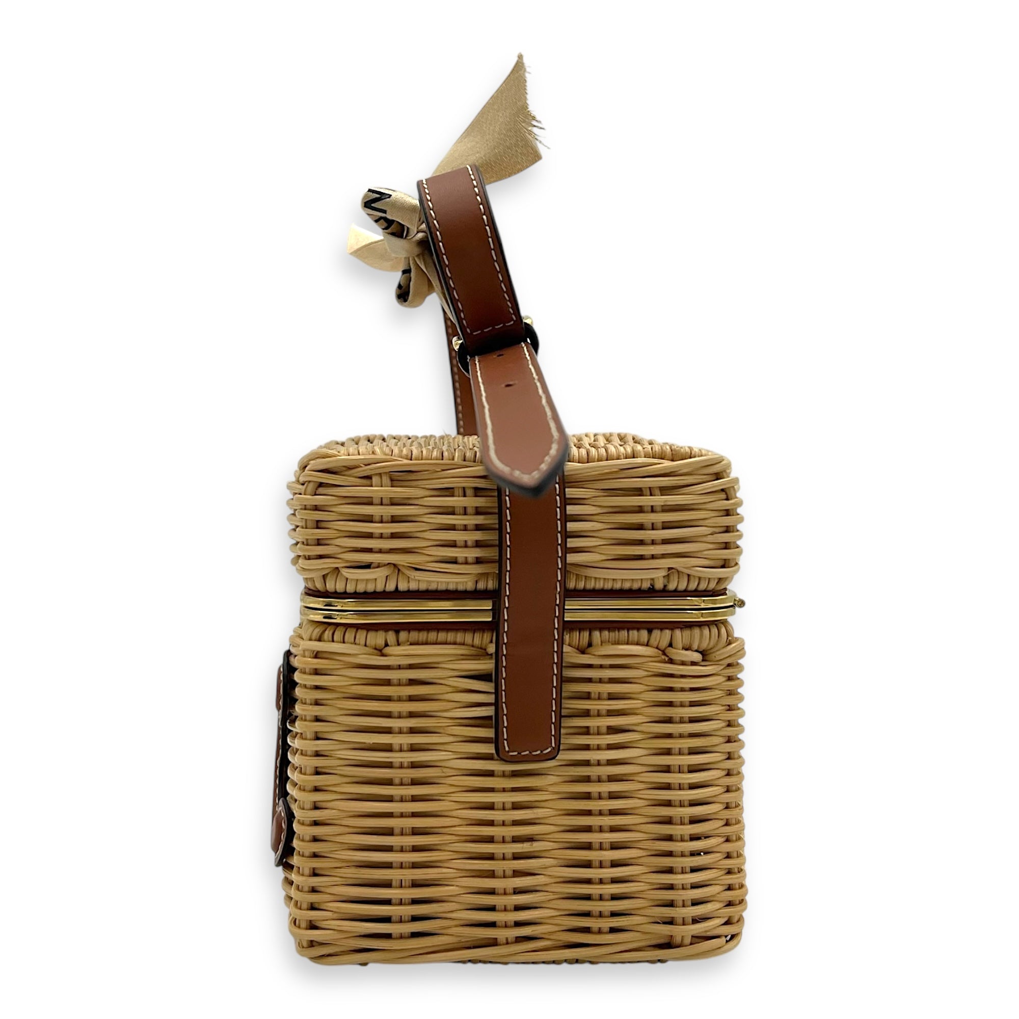 Triomphe Box Shoulder Bag Brown in Rattan, Gold hardware - Image 5