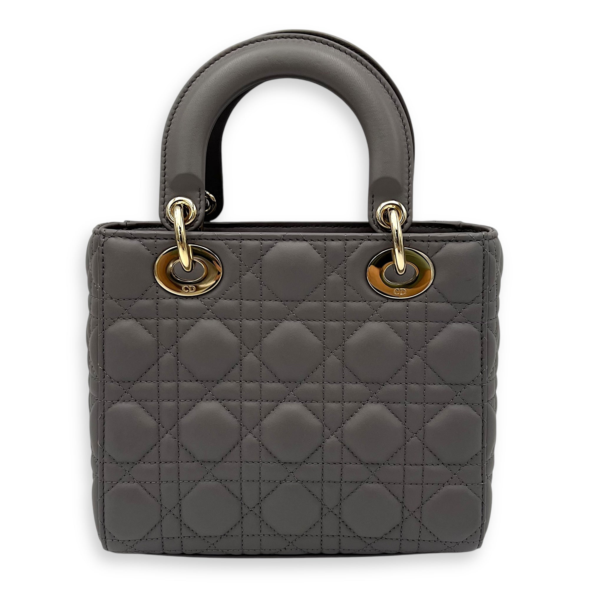 Lady Dior Small Grey Top Handle Bag in Lambskin, Gold hardware - Image 3