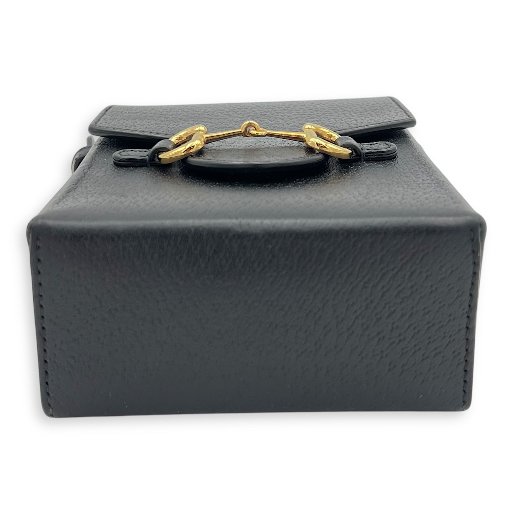 Horsebit 1955 Crossbody Bag Super Mini Black in Calfskin, Gold hardware - Image 6