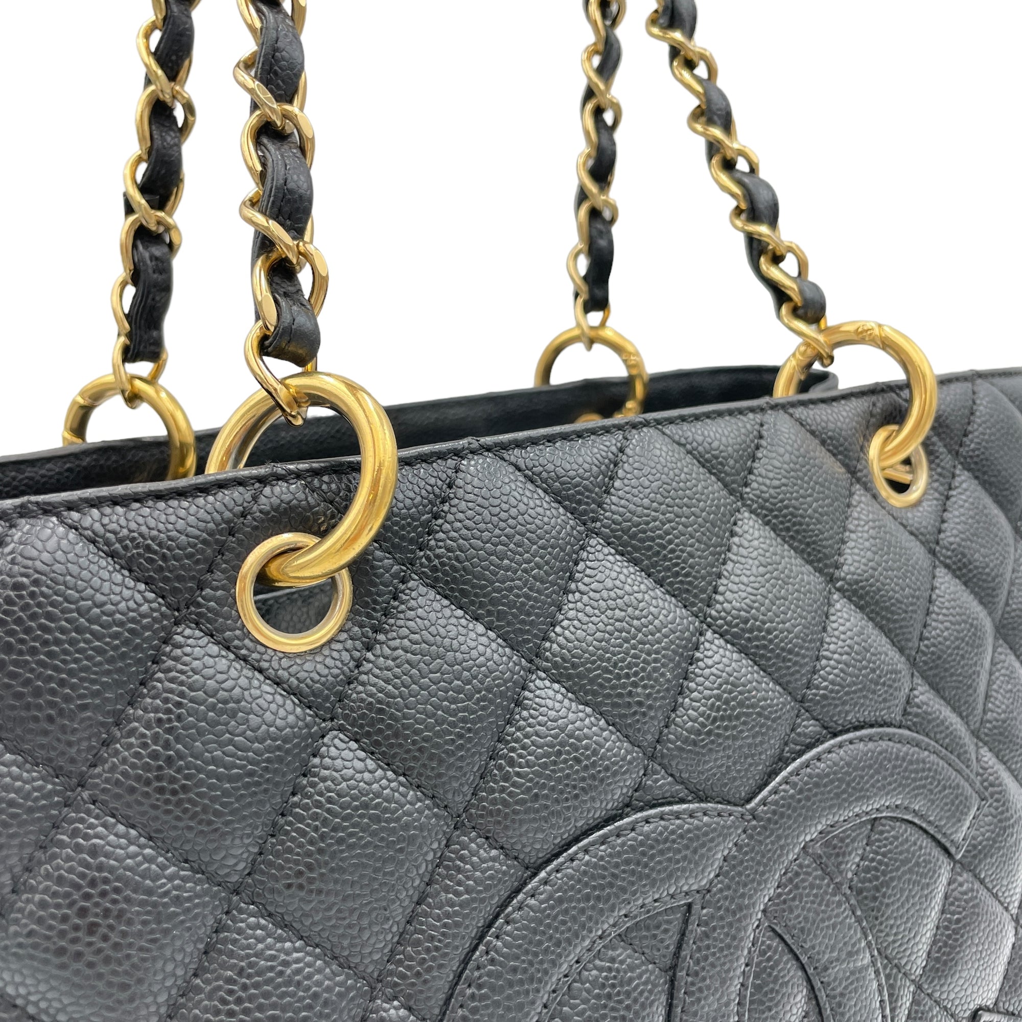 GST Grand Black Tote Bag in Caviar Leather, Gold hardware - Image 8