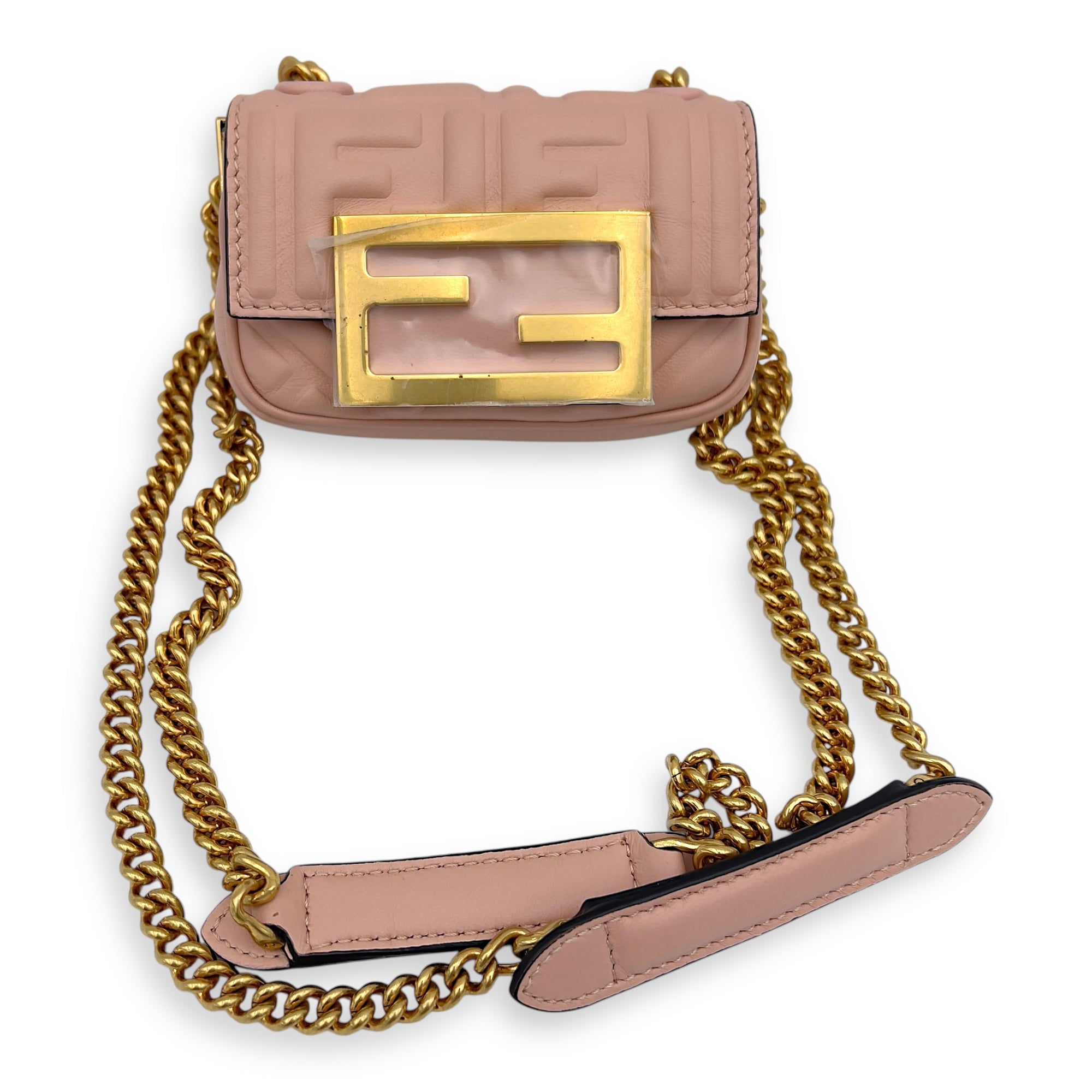 Baguette Nano Pink Wallet On Chain in Calfskin, Gold hardware - Image 7