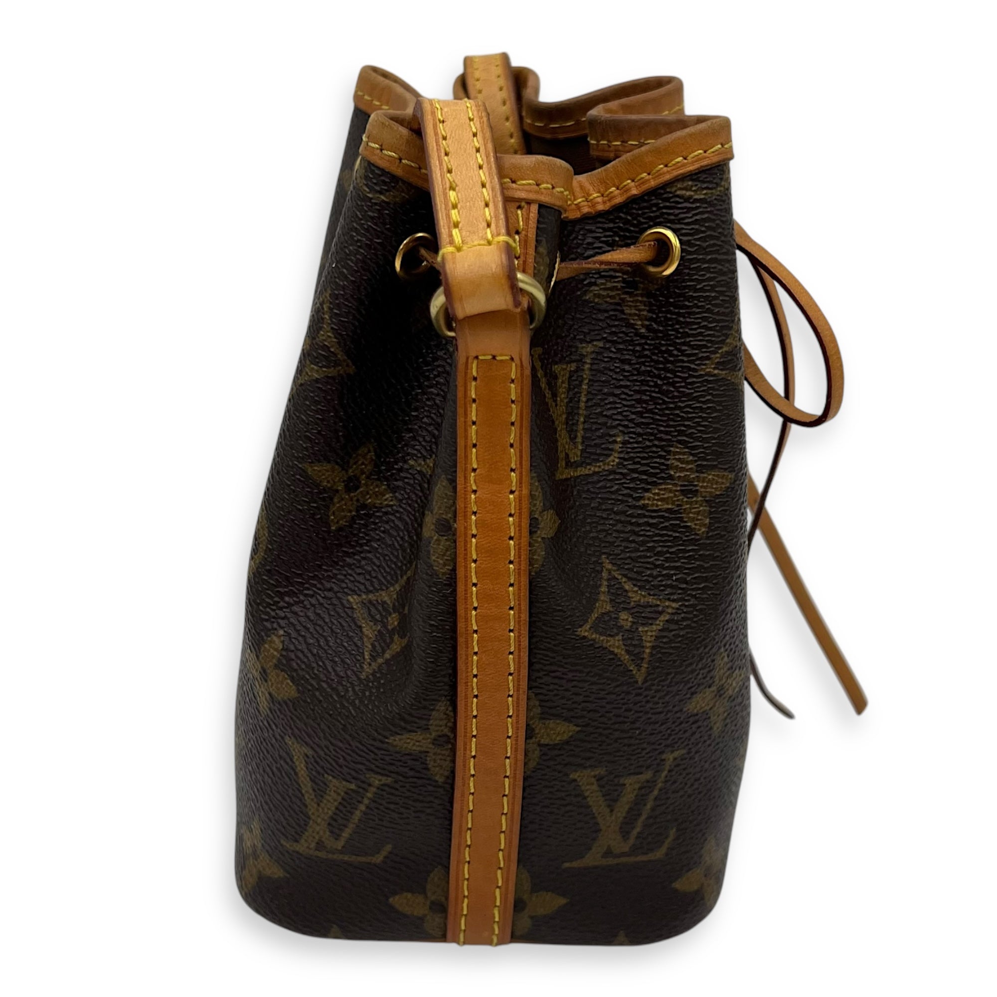 Noe Nano Brown Bucket Bag in Monogram Coated Canvas, Gold hardware - Image 5