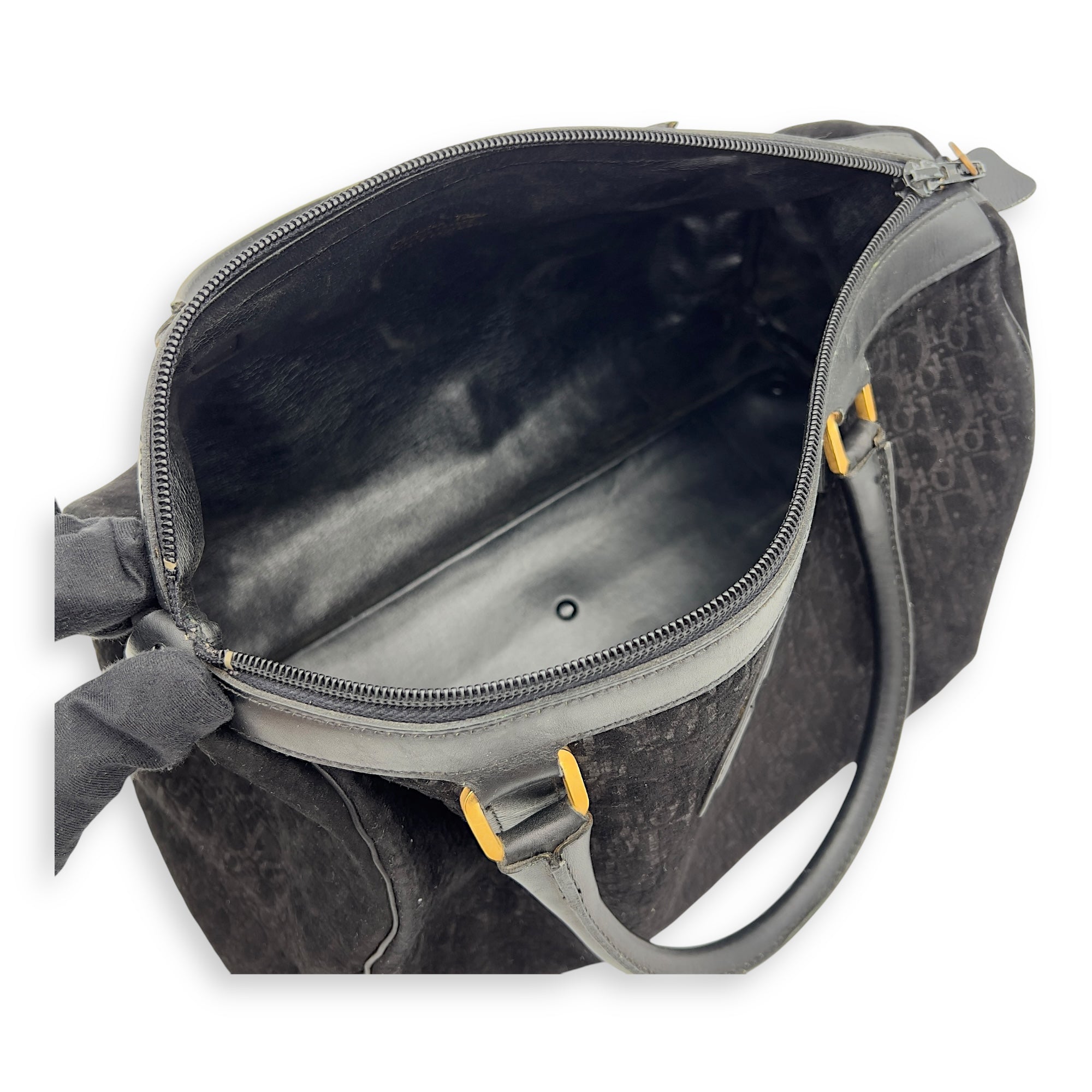 Vintage Top Handle Bag Black in Suede Leather, Gold hardware - Image 7