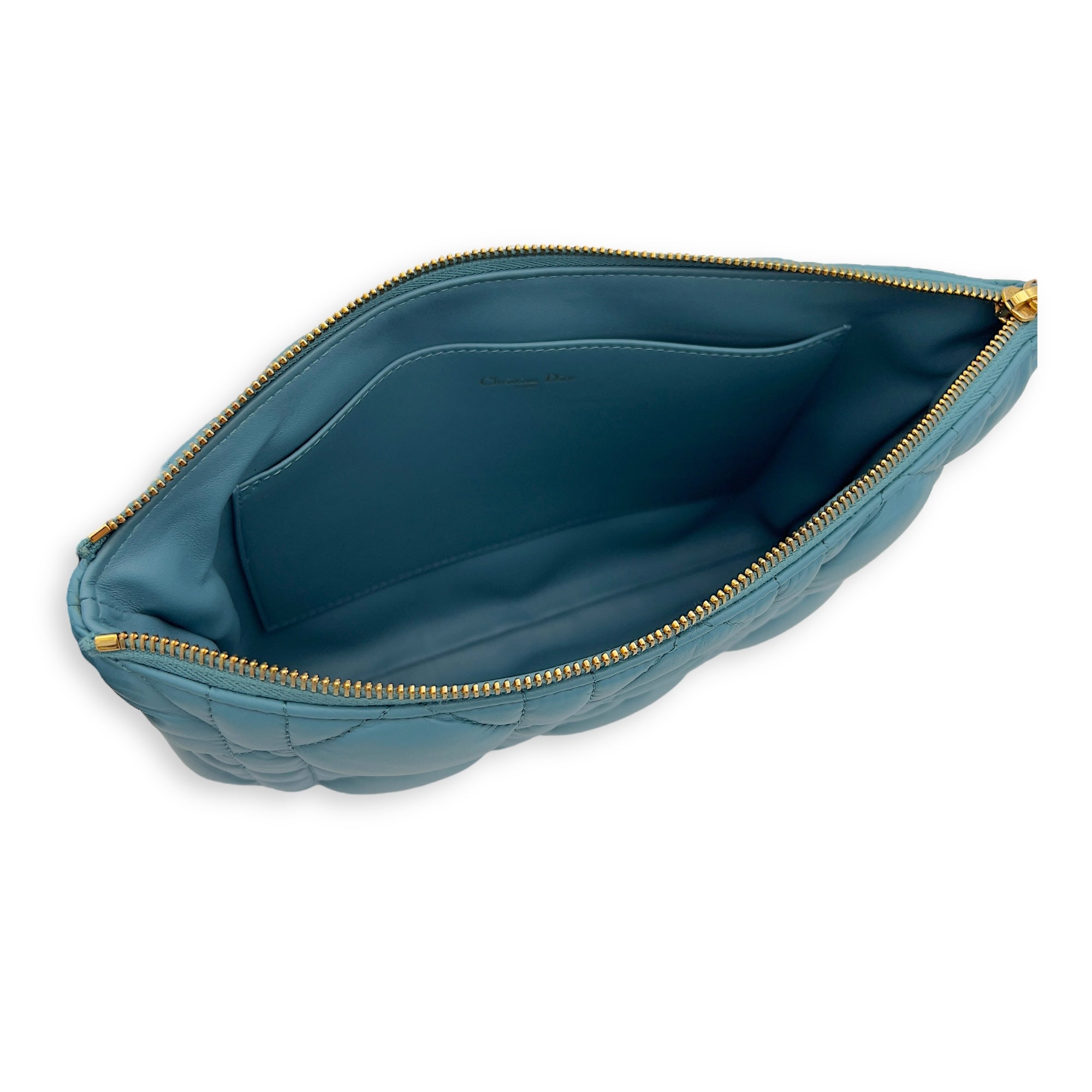 Caro Pouch Blue in Cannage Quilted Padded, Gold hardware - Image 5