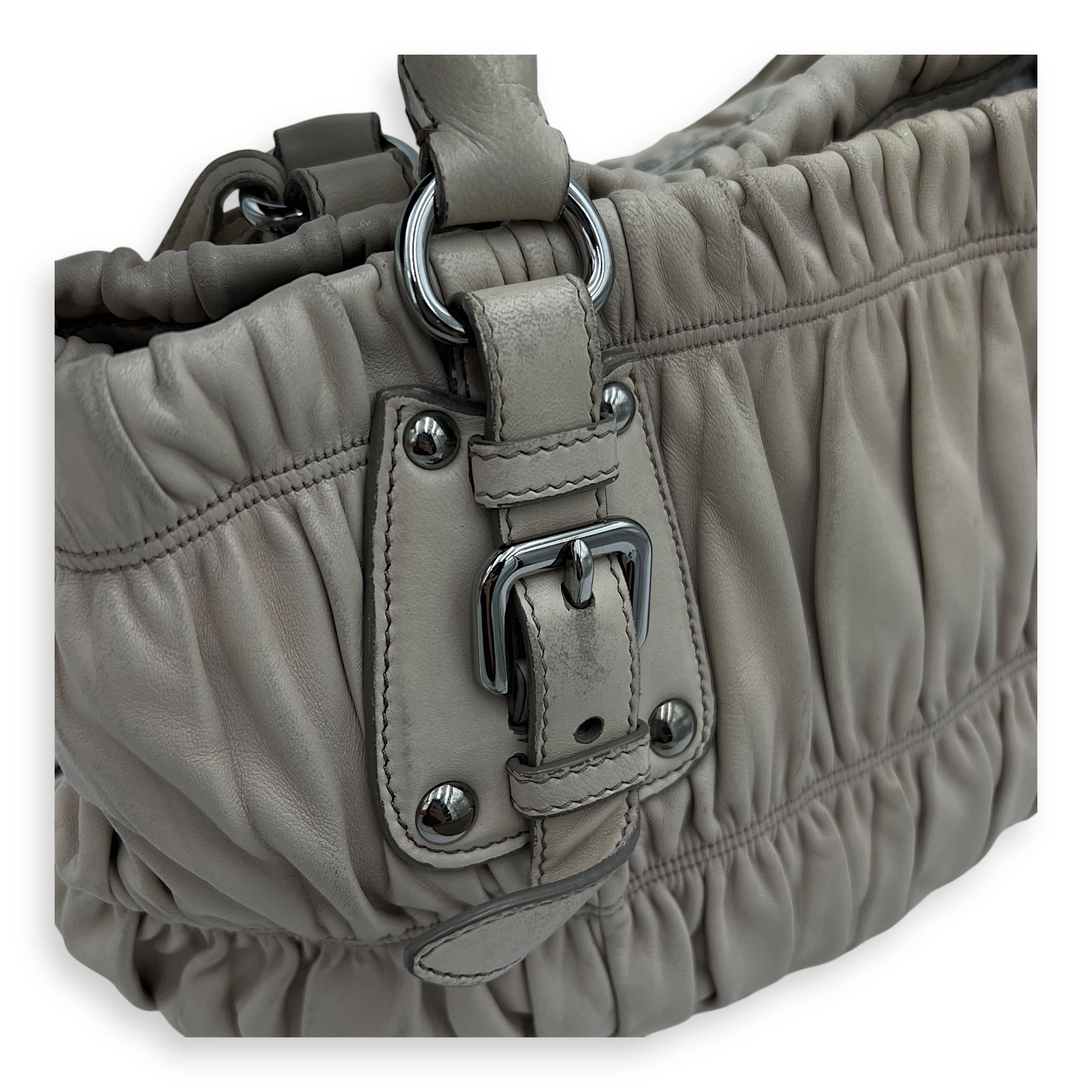 Gaufre White Top Handle Bag in Lambskin, Silver hardware - Image 16