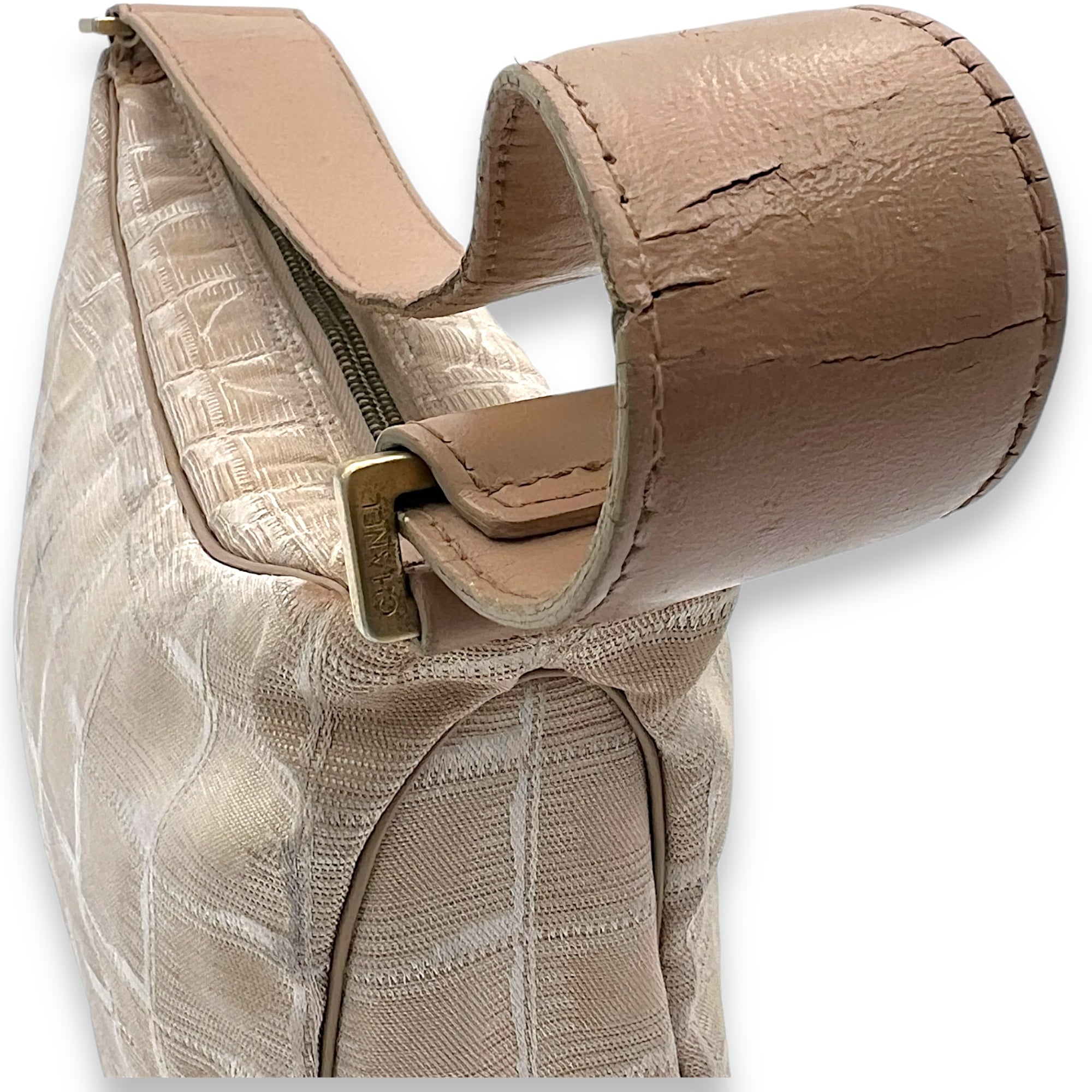 Travel Line Shoulder Bag Beige in Jacquard, Gold hardware - Image 8