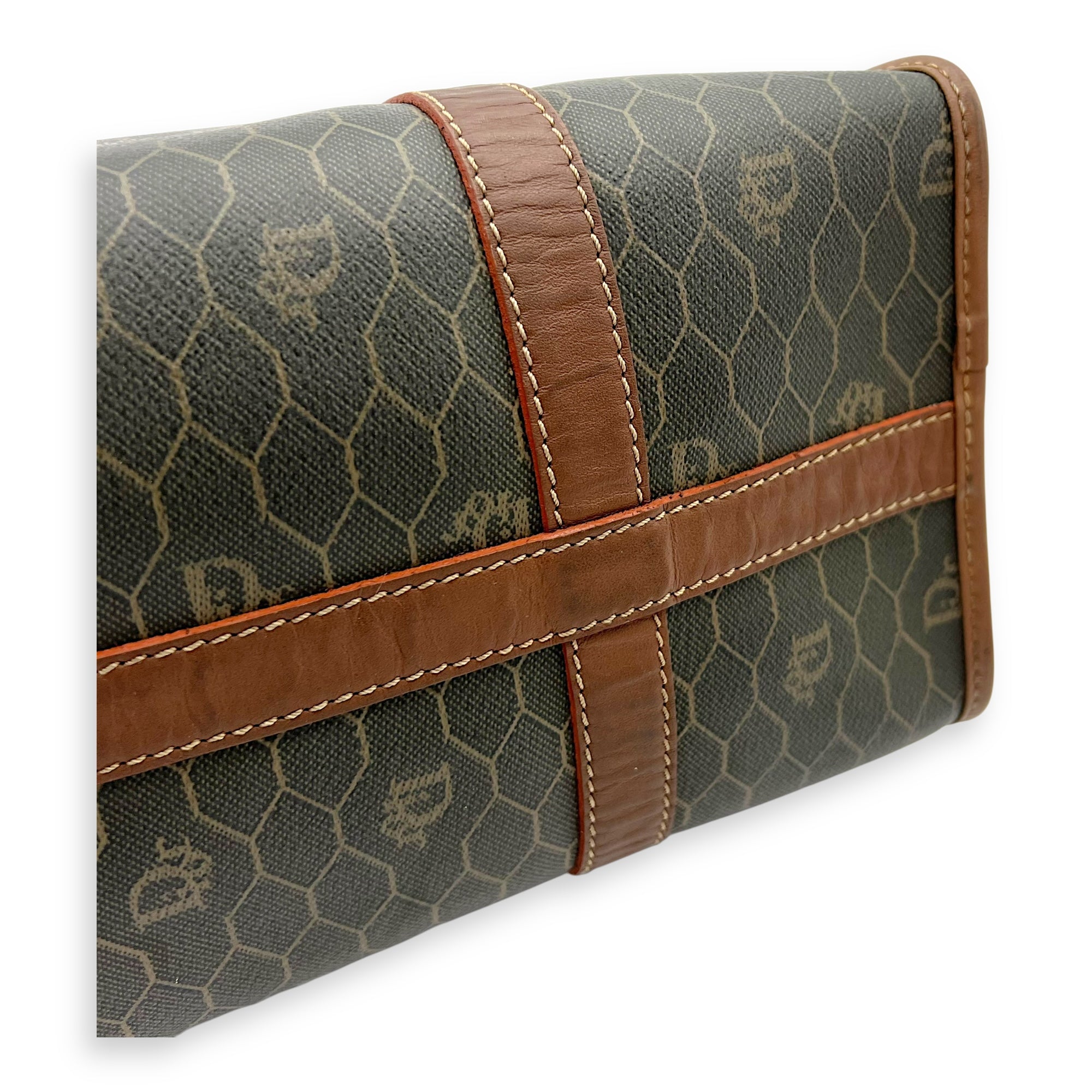 Honeycomb Top Handle Bag Brown in Coated Canvas, Gold hardware - Image 8