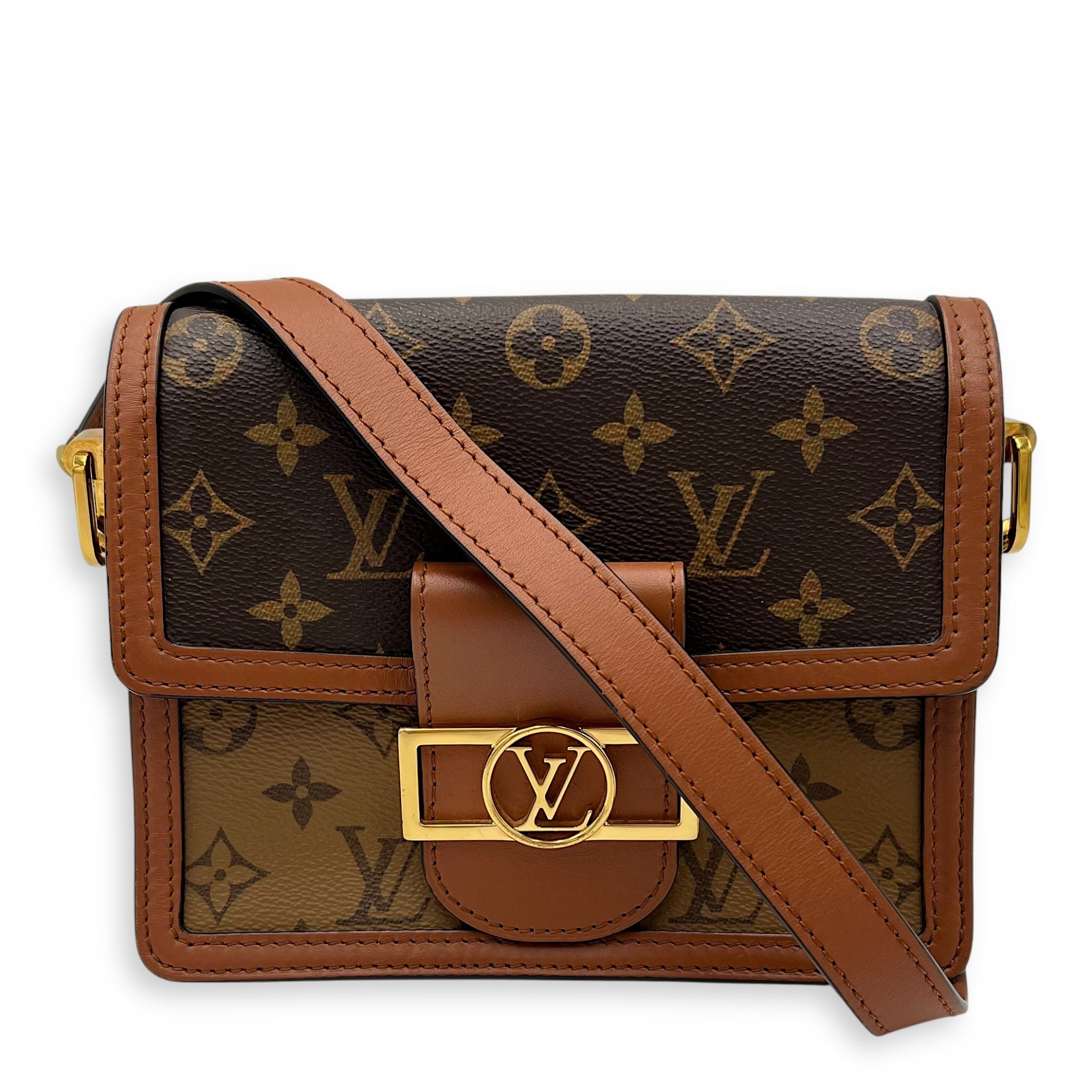 Dauphine Reverse Mini Crossbody bag in Monogram coated canvas, Gold Hardware - Image 12