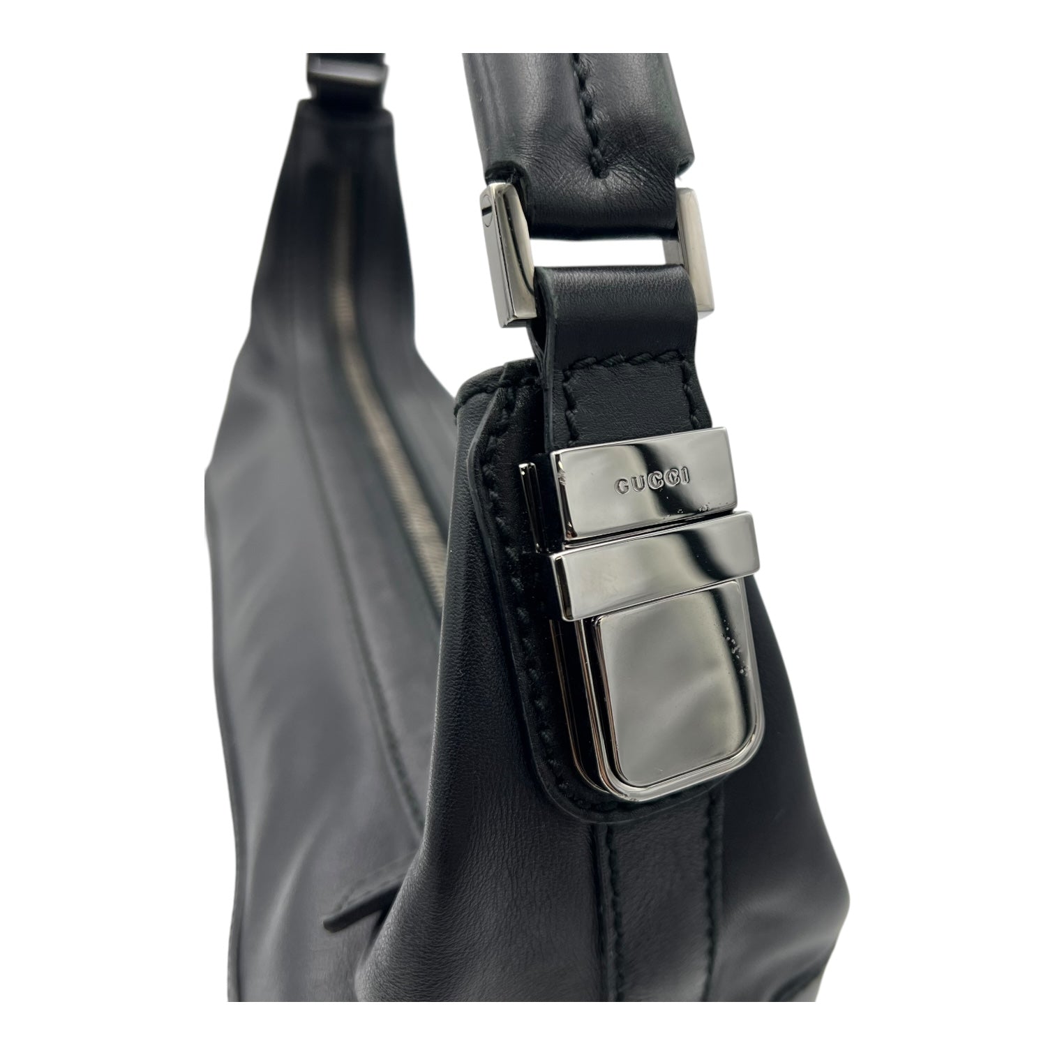 Hobo Black Top Handle Bag in Calfskin, Silver hardware - Image 8