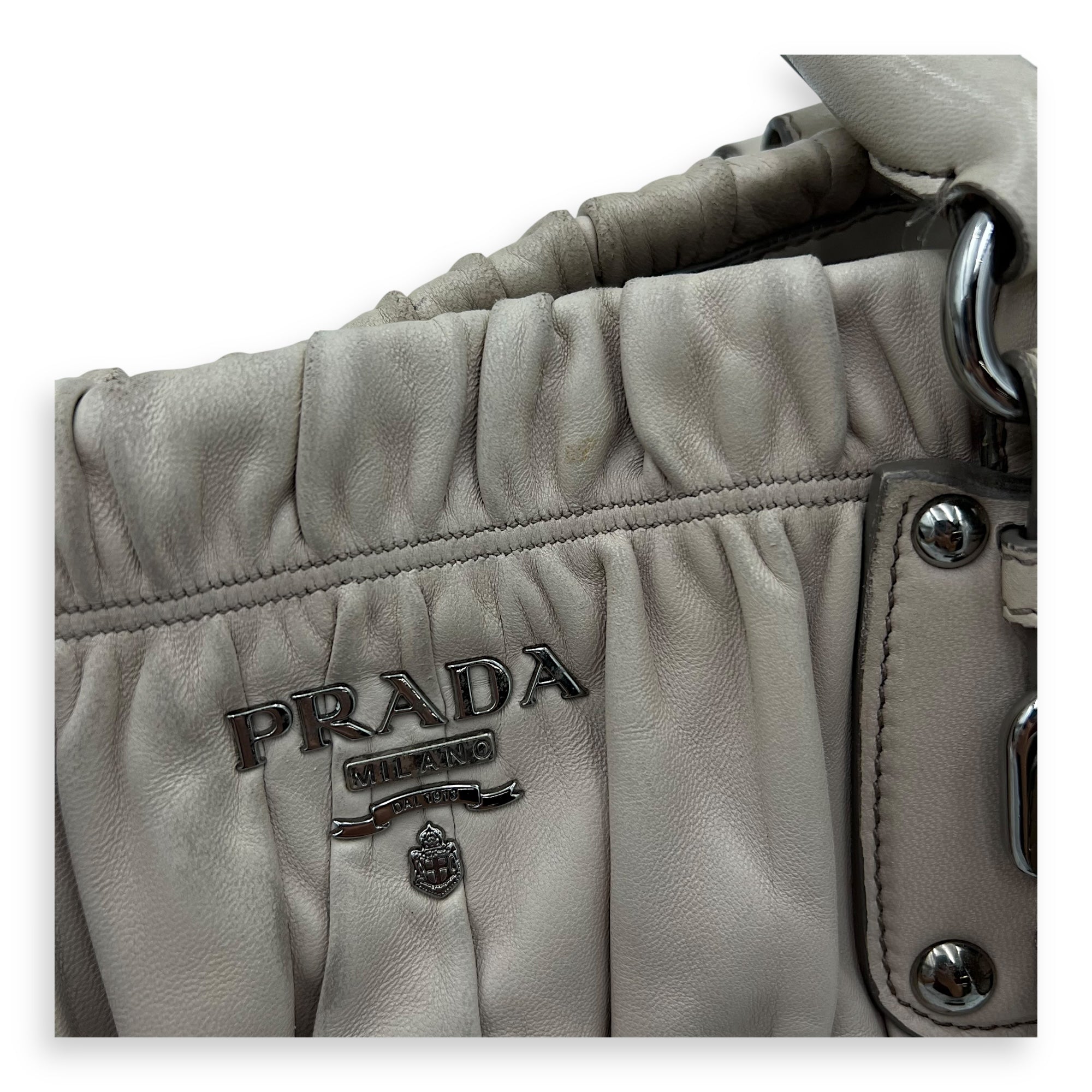 Gaufre White Top Handle Bag in Lambskin, Silver hardware - Image 15