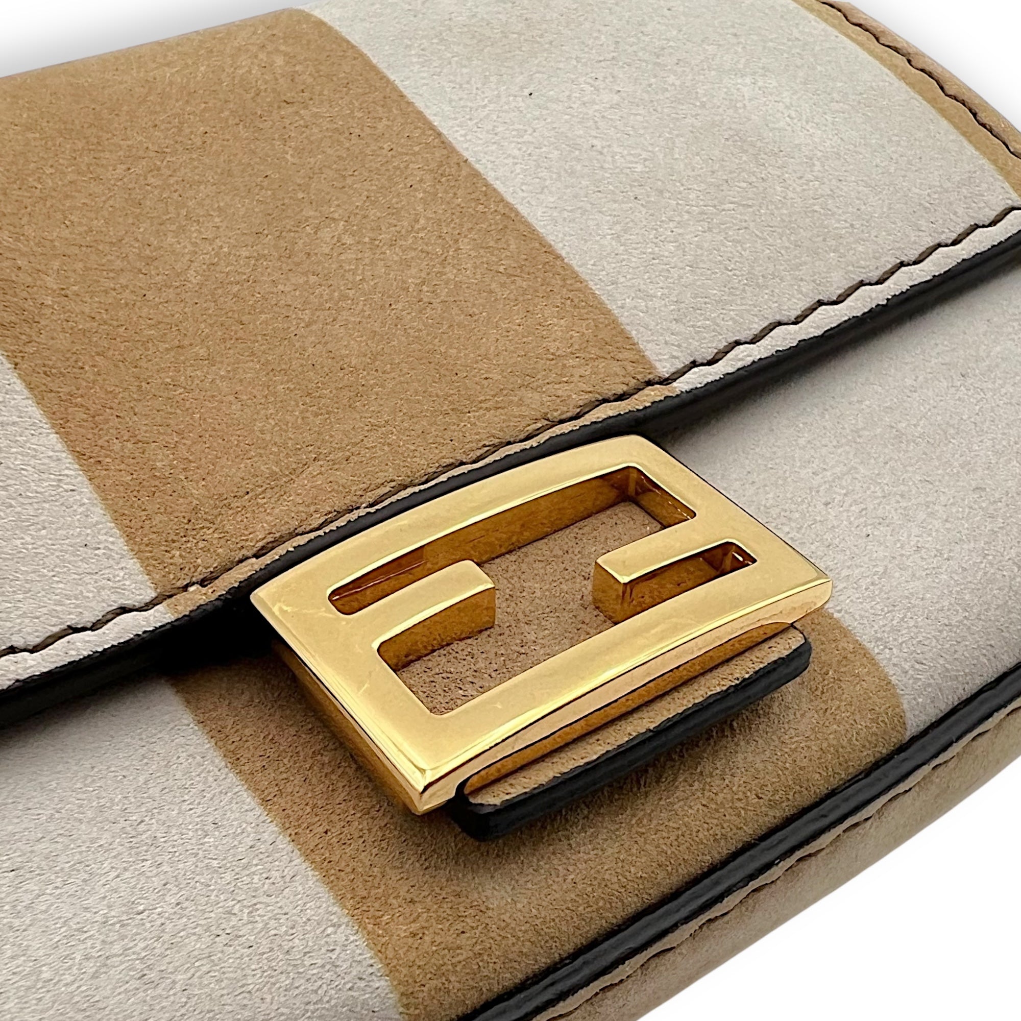 Baguette Nano Brown Crossbody Bag in Suede Leather, Gold hardware - Image 8