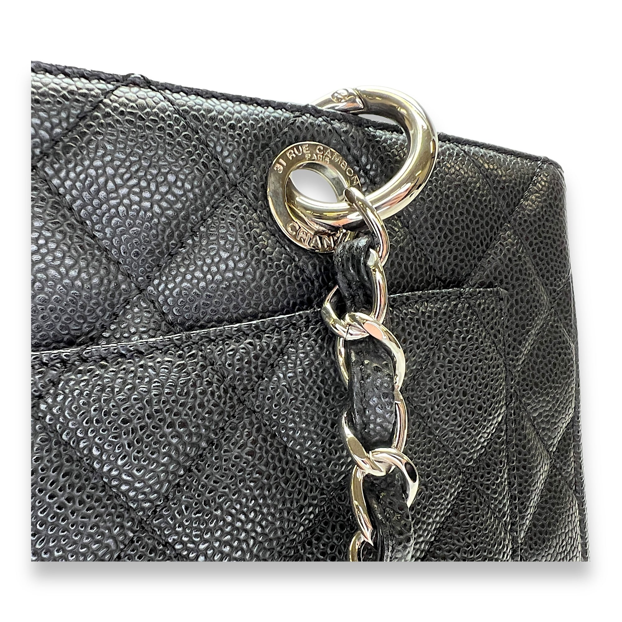 GST Black Shoulder Bag in Caviar Leather, Silver hardware - Image 9