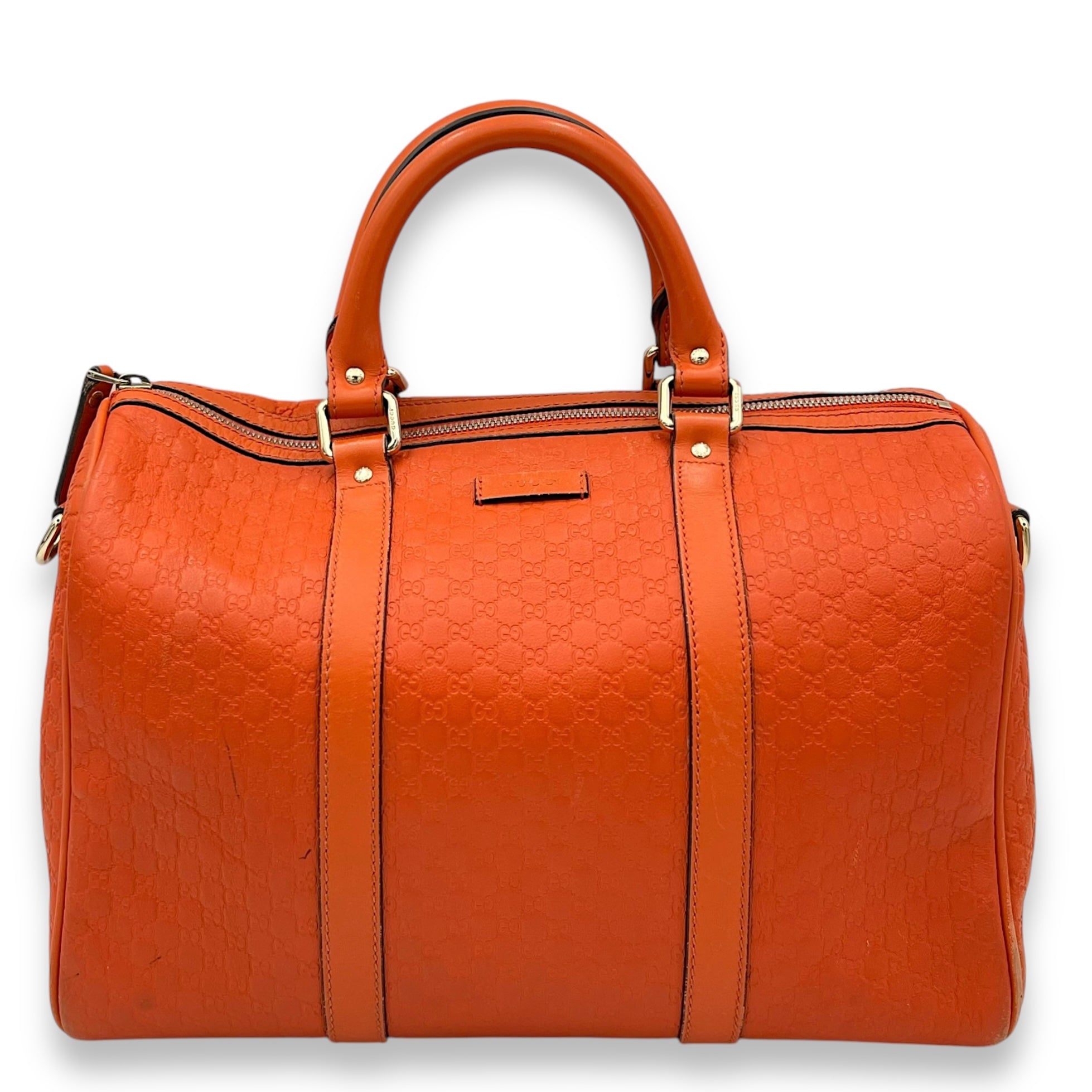Boston Top Handle Bag Orange in Guccissima Leather, Gold hardware