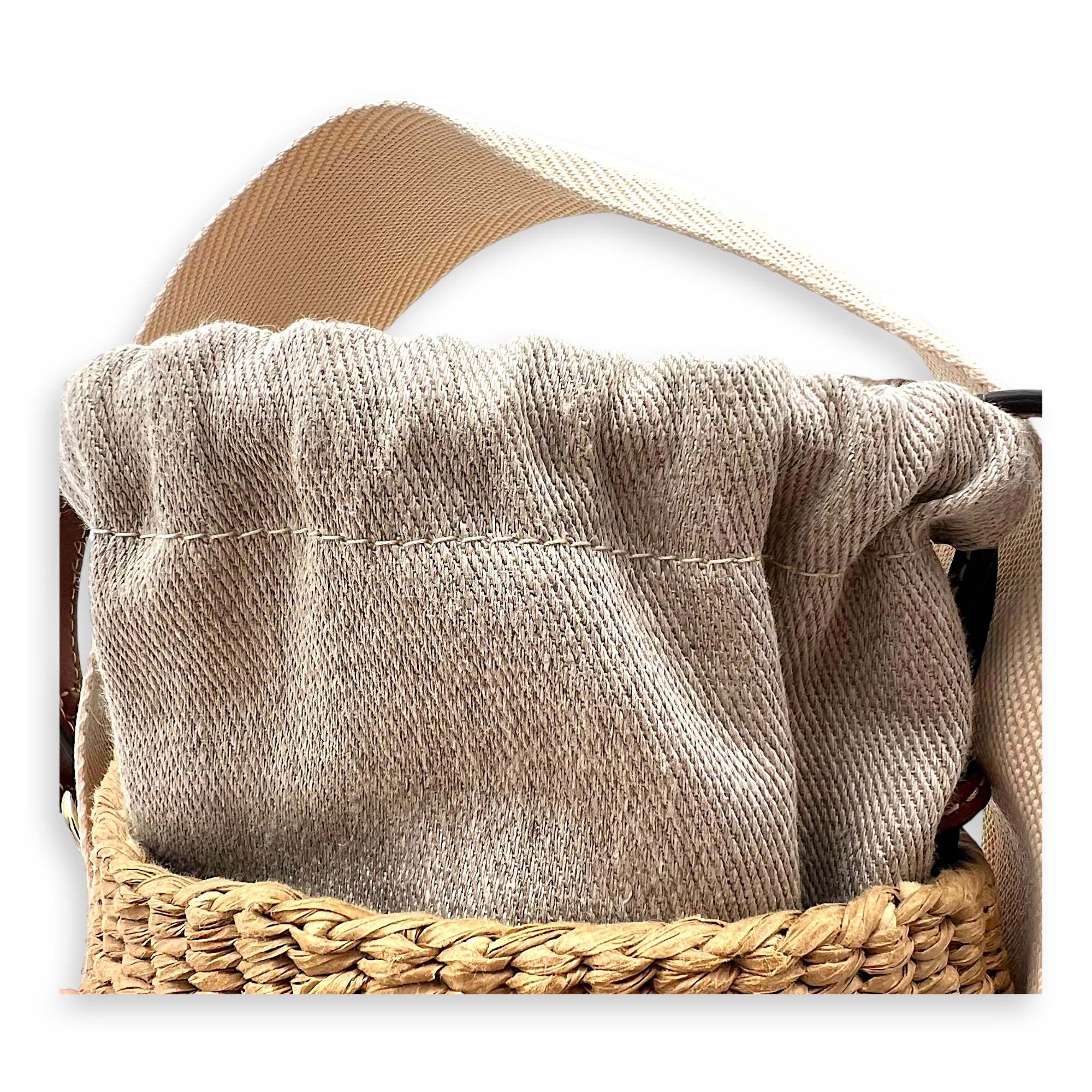 Woody Beige Bucket Bag in Raffia, Gold hardware - Image 9