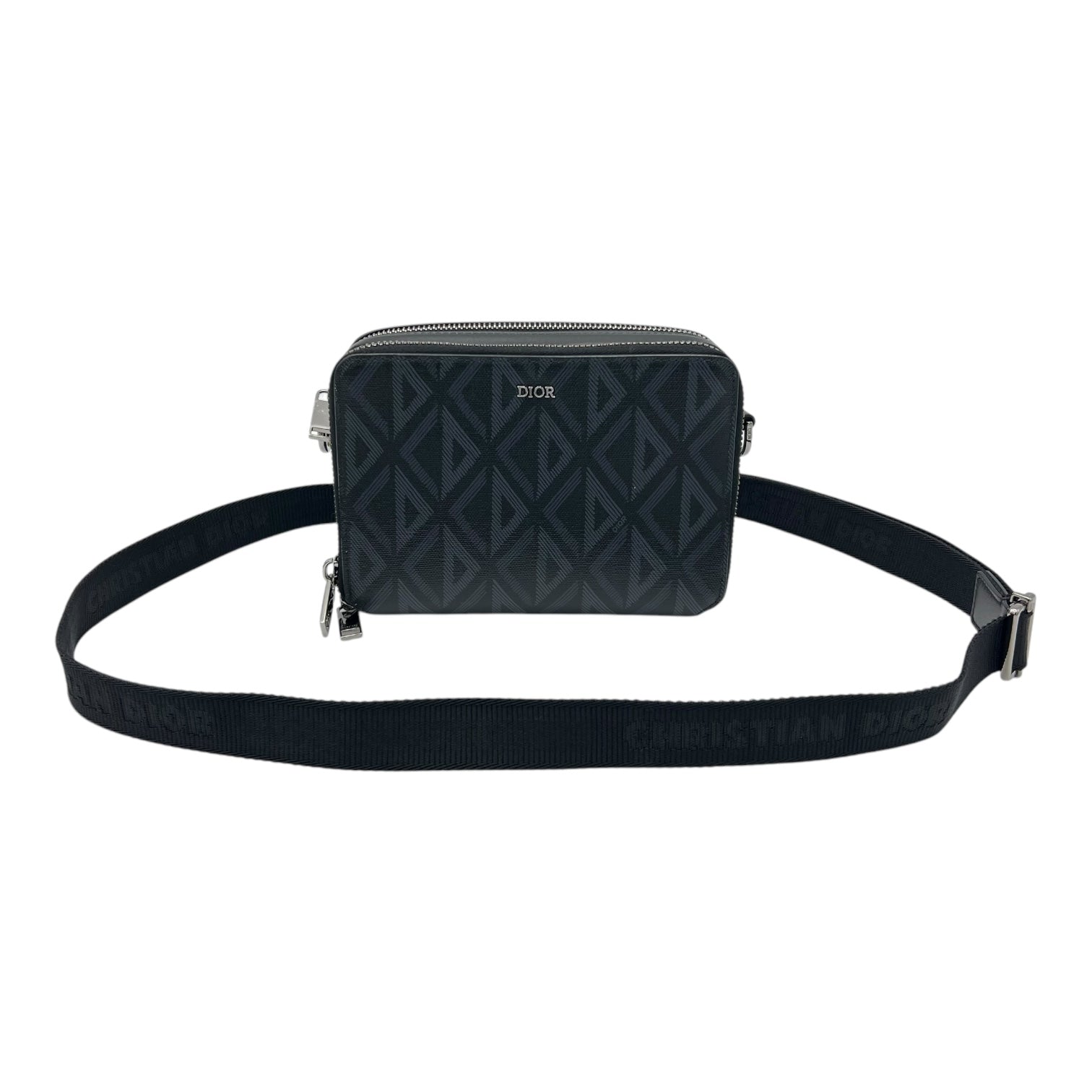 Pouch with strap Crossbody Bag Blue in Coated Canvas, Silver hardware - Image 9